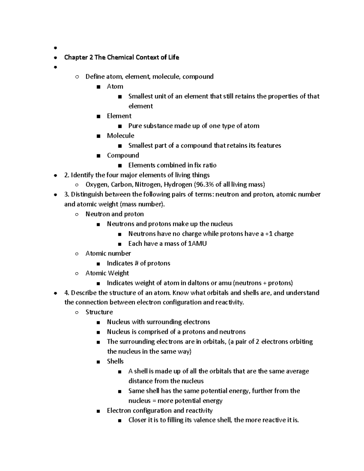 BIO 202 Chapter Notes - BIO 202 Textbook Outline - Chapter 2 The ...