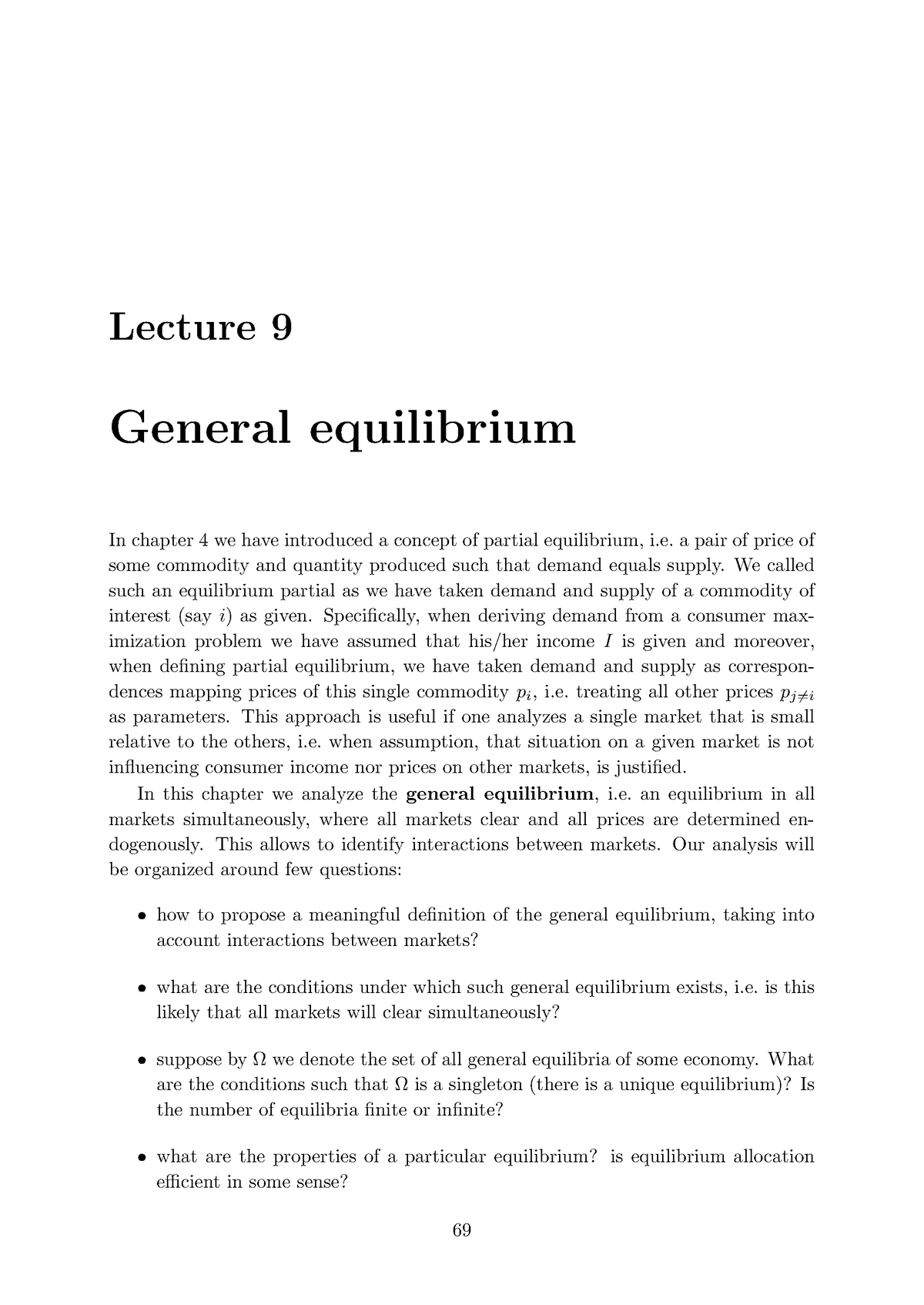 09 General equilibrium - Lecture 9 General equilibrium In chapter 4 we have  introduced a concept of - Studocu