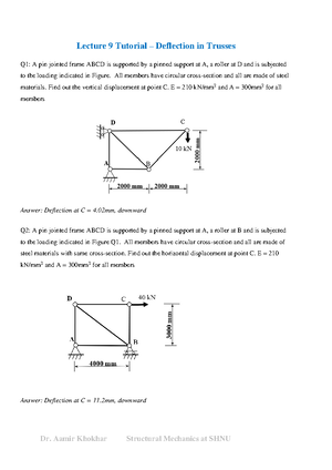 Lecture 7 Tutorial - Method of Joints - Lecture 7 Tutorial – Analysis ...