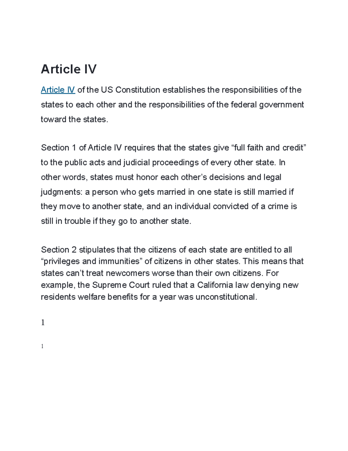 Article IV - Article IV Article IV Of The US Constitution Establishes ...