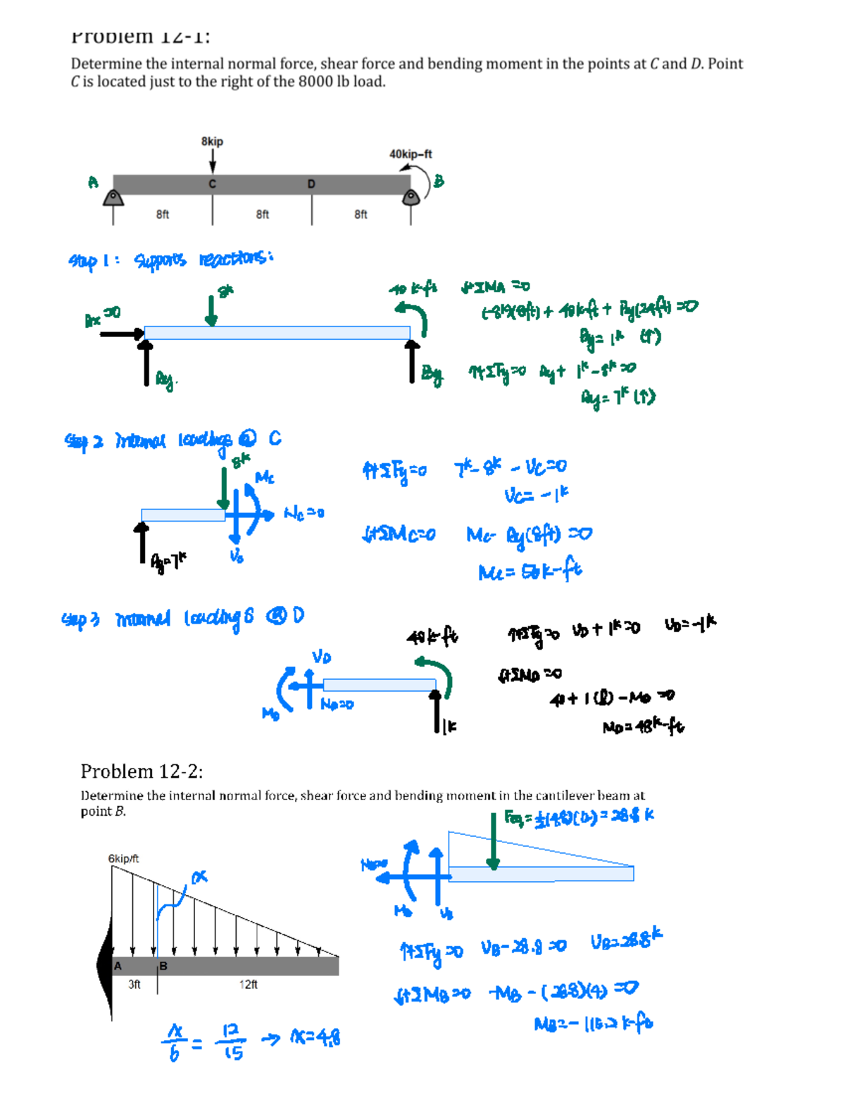 12 Shear Force and Bending Moment Diagrams answer keys - A B step 1 ...