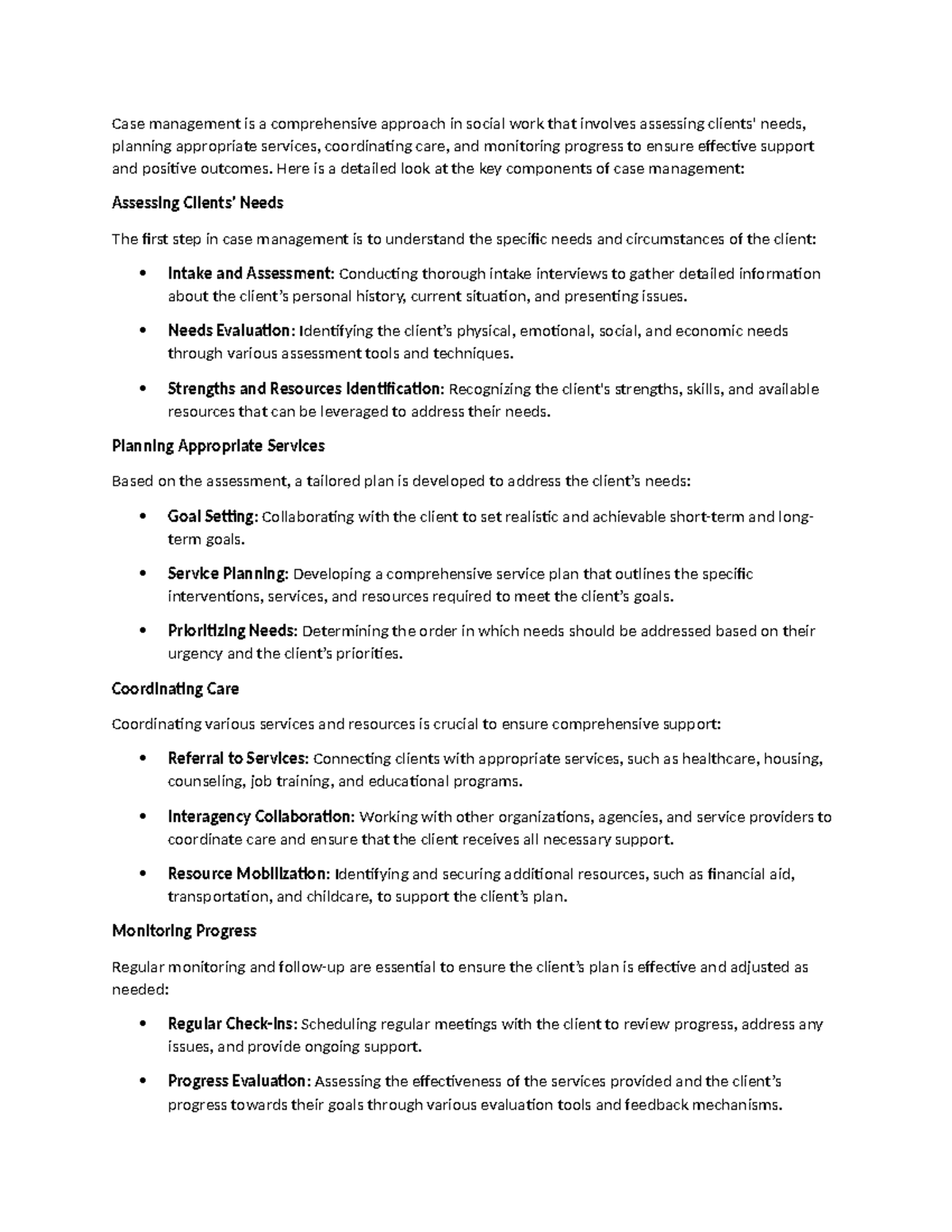 Case management is a comprehensive approach in social work that ...