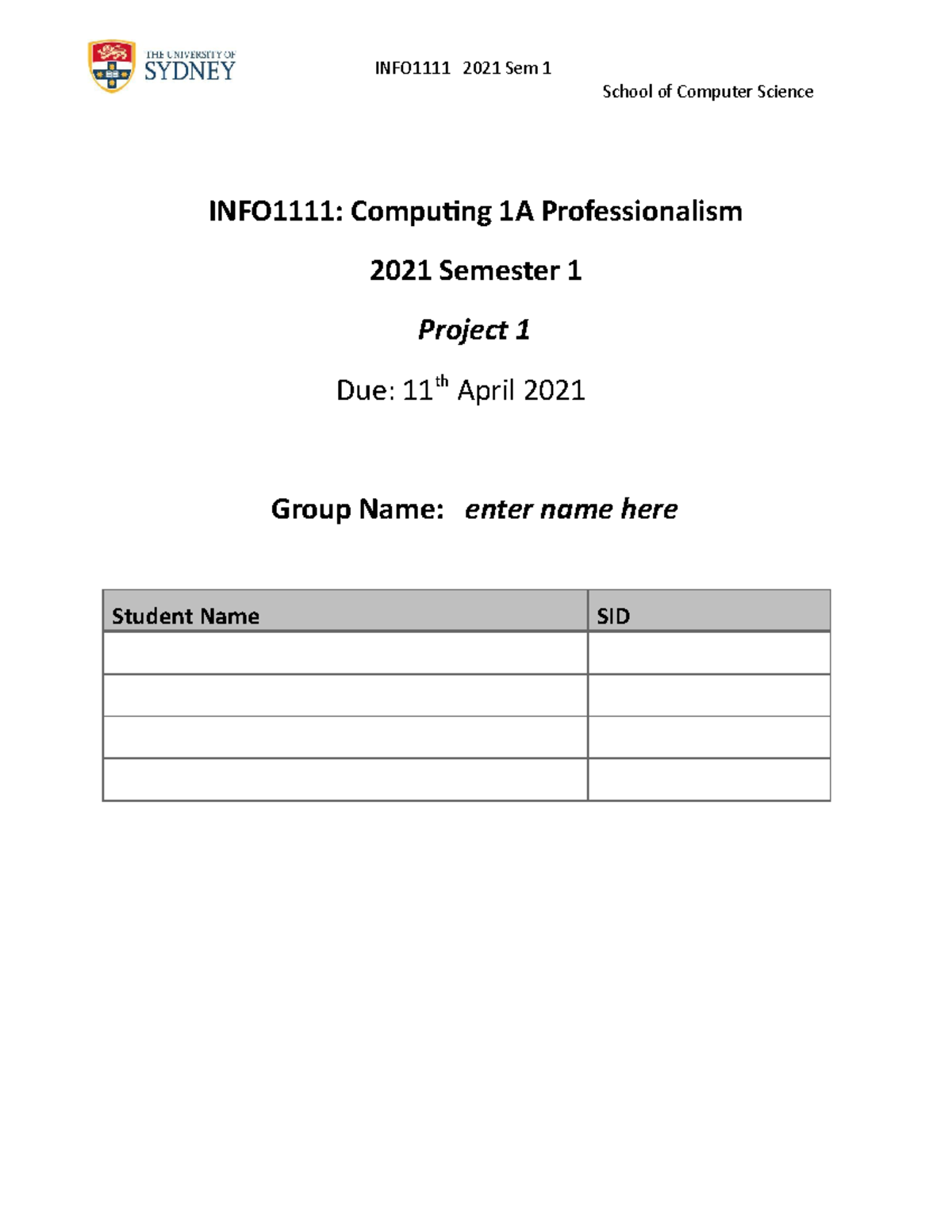 INFO1111 Assignment 1 Template - School of Computer Science INFO1111 ...