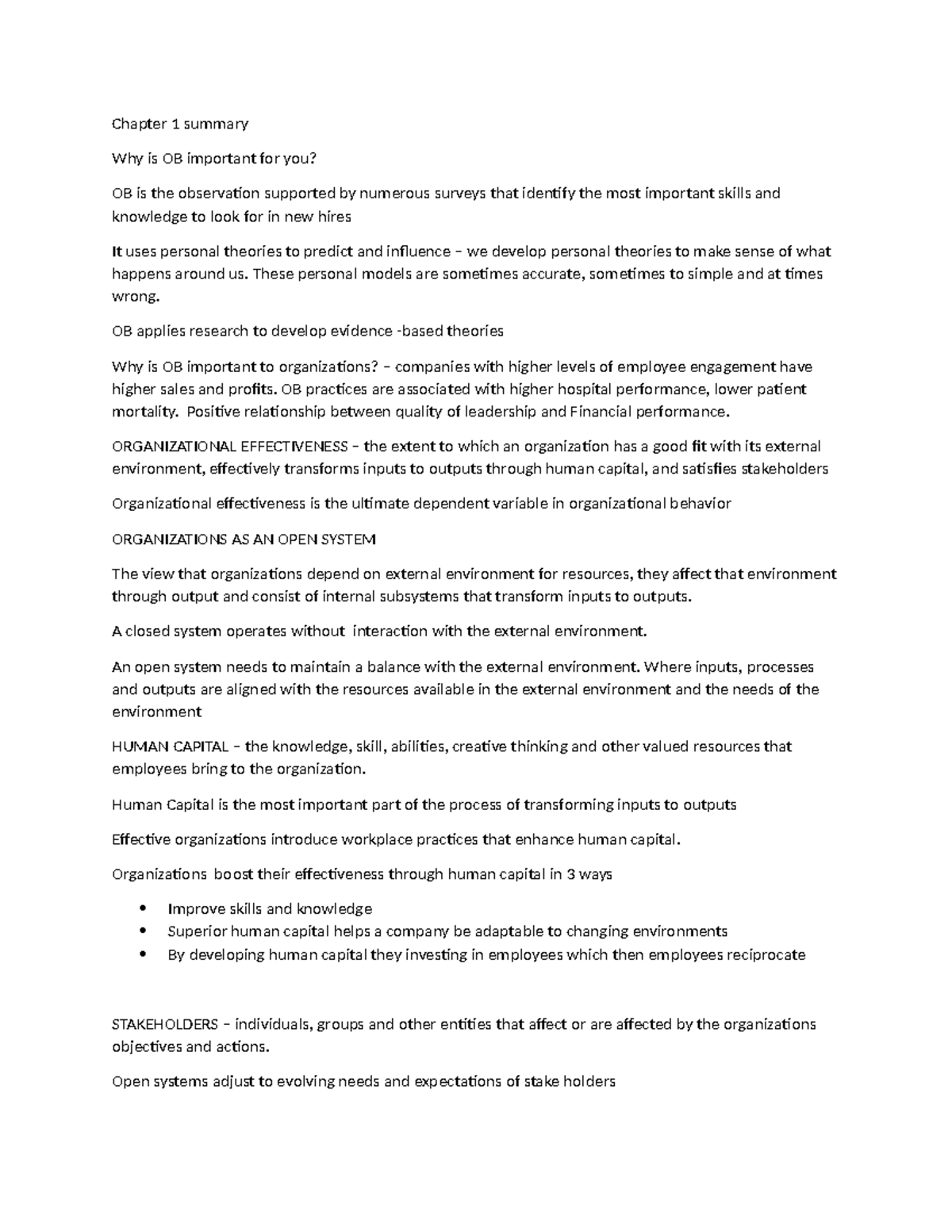 Chapter 1 summary - Chapter 1 summary Why is OB important for you? OB ...