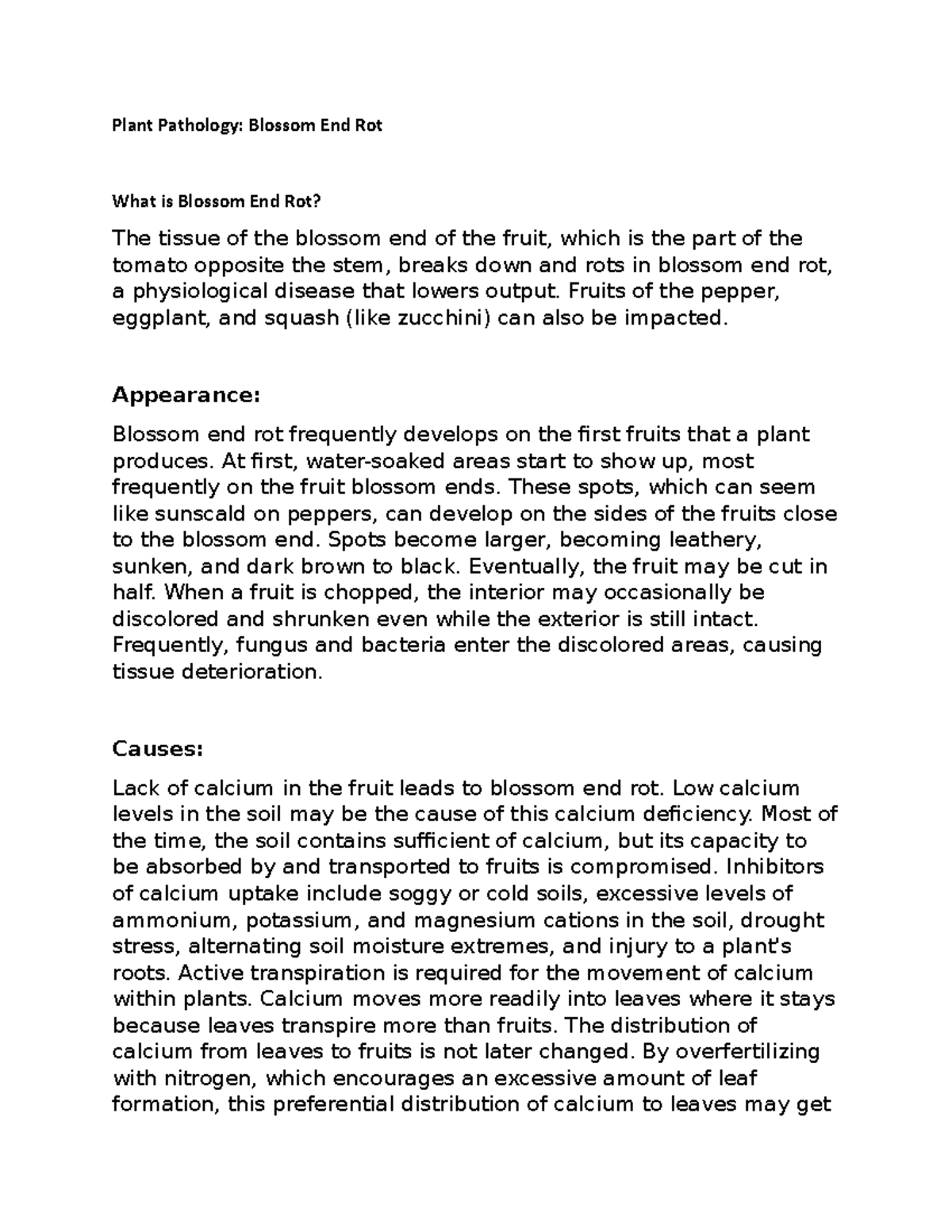 Plant Pathology Blossom End Rot Plant Pathology Blossom End Rot