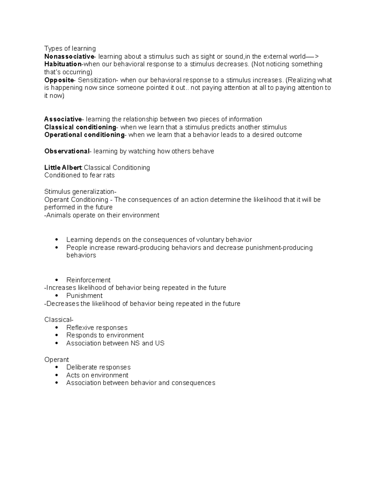 Document - Intro to Psychology - Types of learning Nonassociative ...