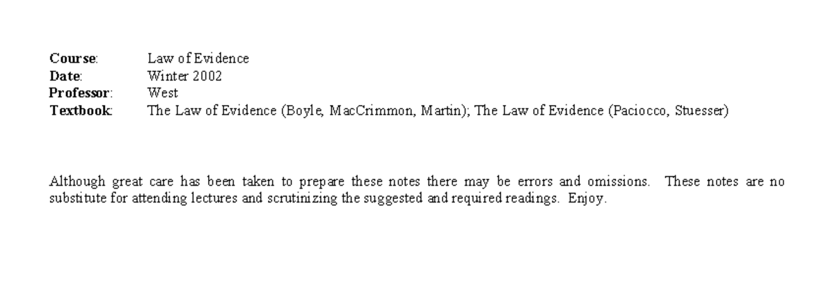 2002 outline evdience - Course : Law of Evidence Date : Winter 2002 ...