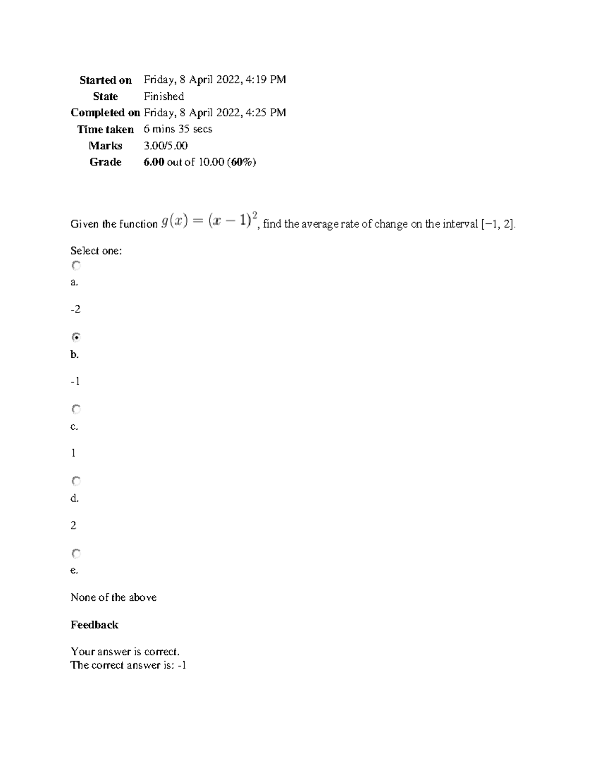 MATH 1201 - College Algebra self quiz UNIT 1 - Started on Friday, 8 ...