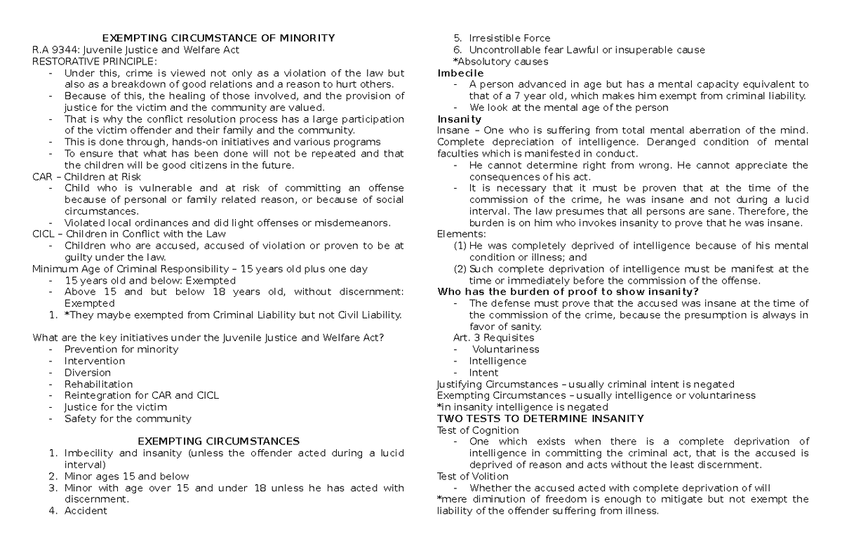 Exempting Circumstance OF Minority - EXEMPTING CIRCUMSTANCE OF MINORITY ...