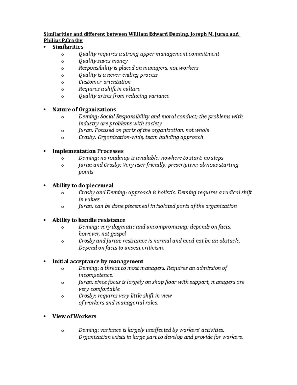 A comparison of deming juran and crosby - Similarities and different ...