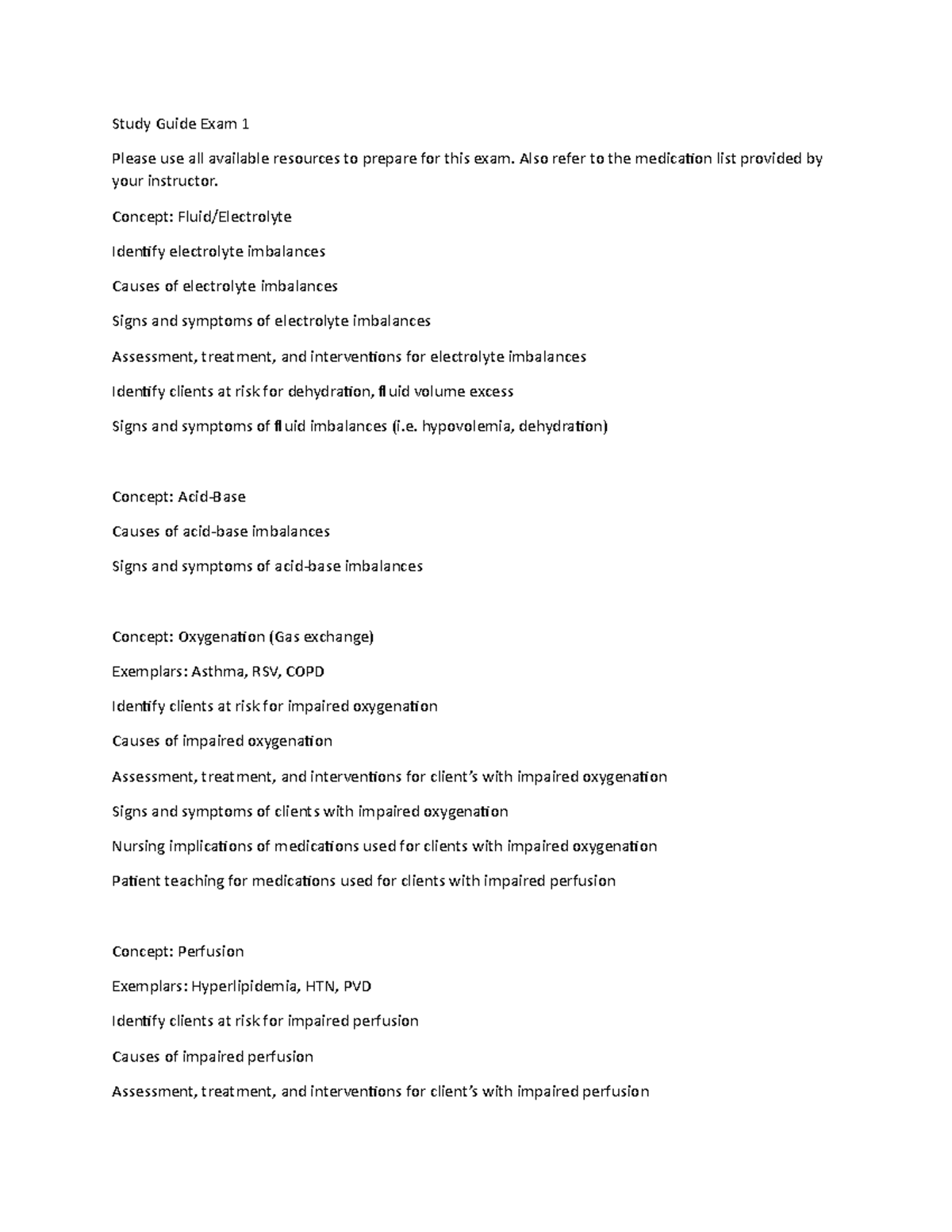 Study Guide Exam 1 - lecture notes - Study Guide Exam 1 Please use all ...