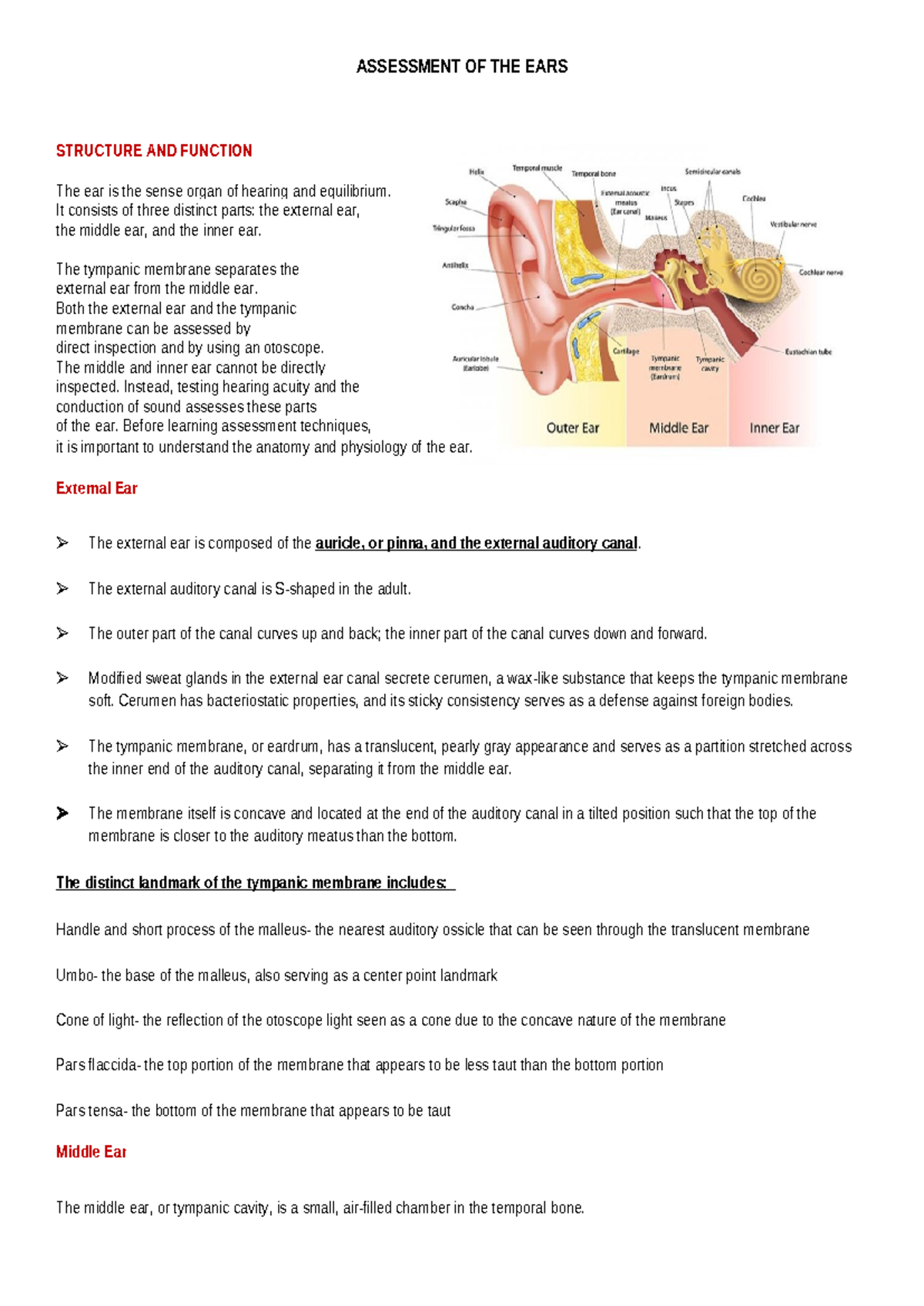 Health- Assessment-EAR - ASSESSMENT OF THE EARS STRUCTURE AND FUNCTION ...