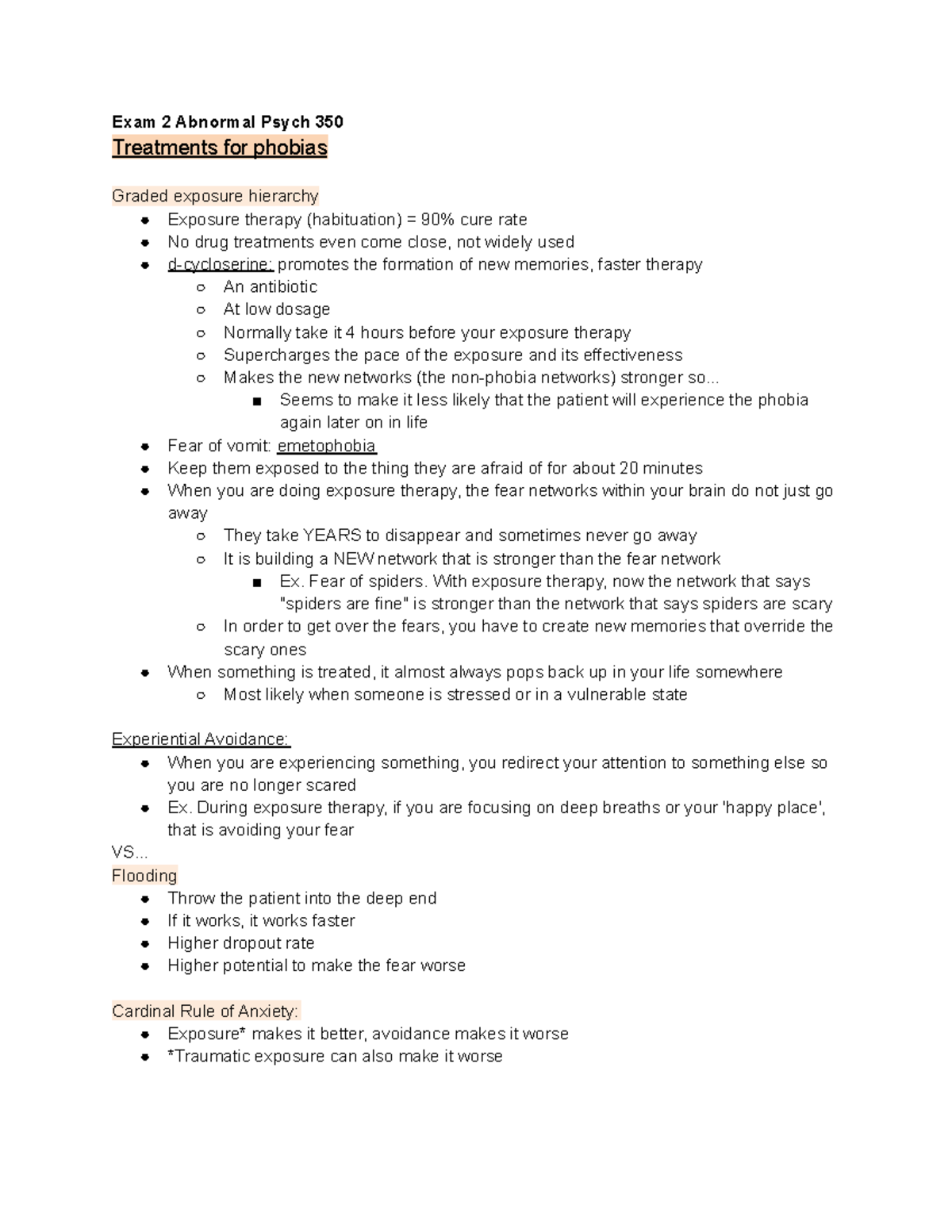 Exam 2 Abnormal Psych 350 phobia treatment - Exam 2 Abnormal Psych 350 ...