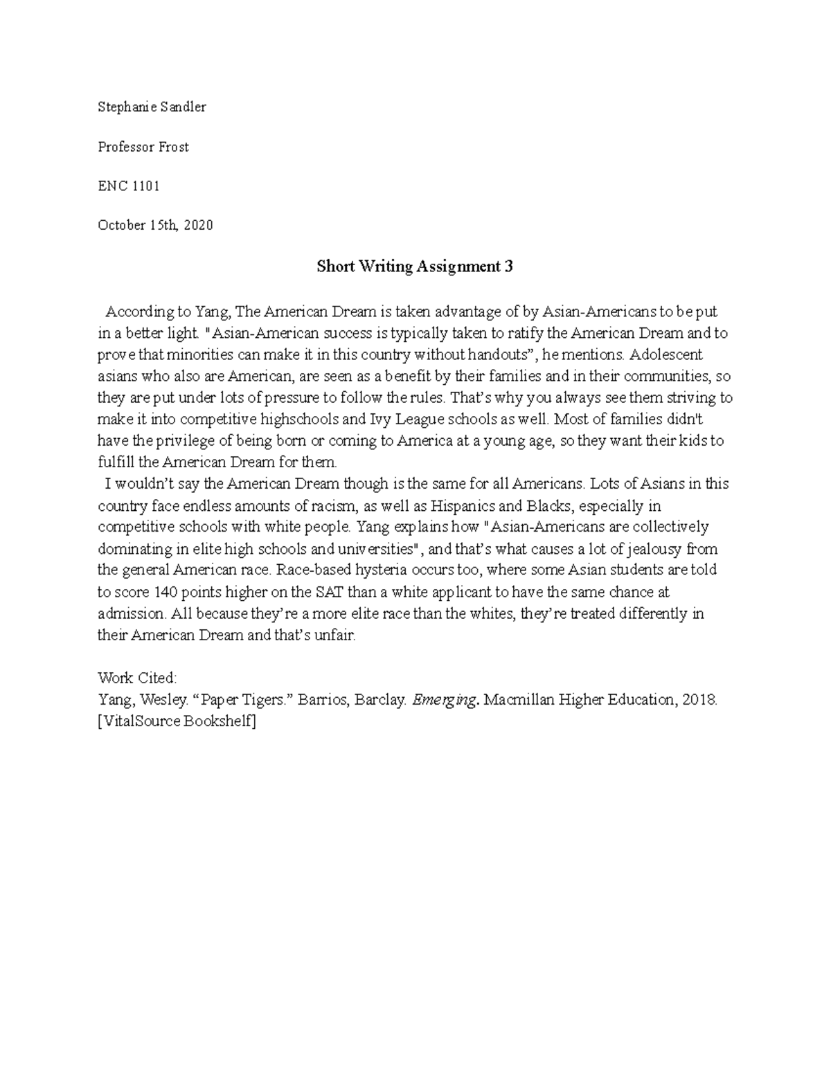 SWA 3 - Short Writing Assignment to prepare for writing an essay in ...