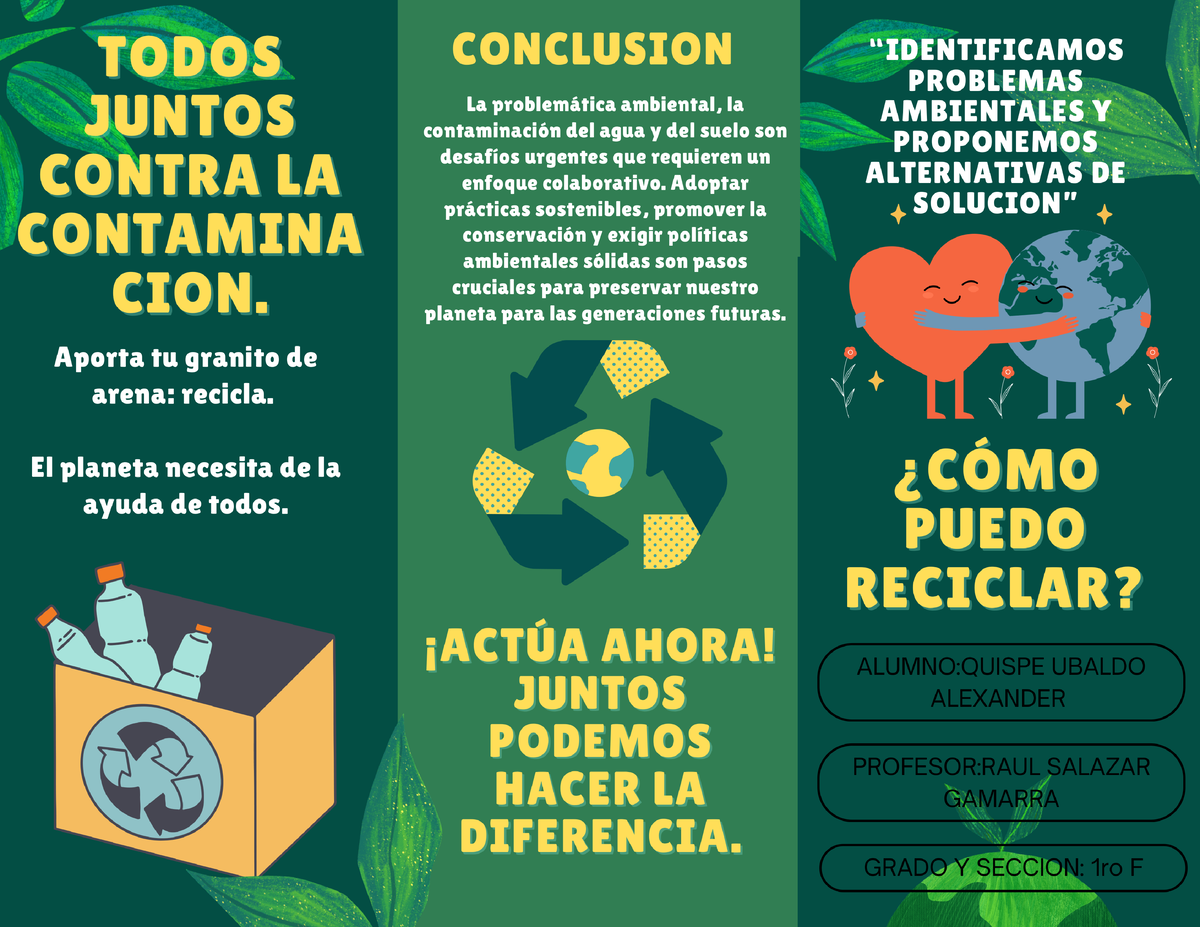 Folleto Tríptico De Cuidado Ambiental Y Reciclaje Moderno Ilustrado ...