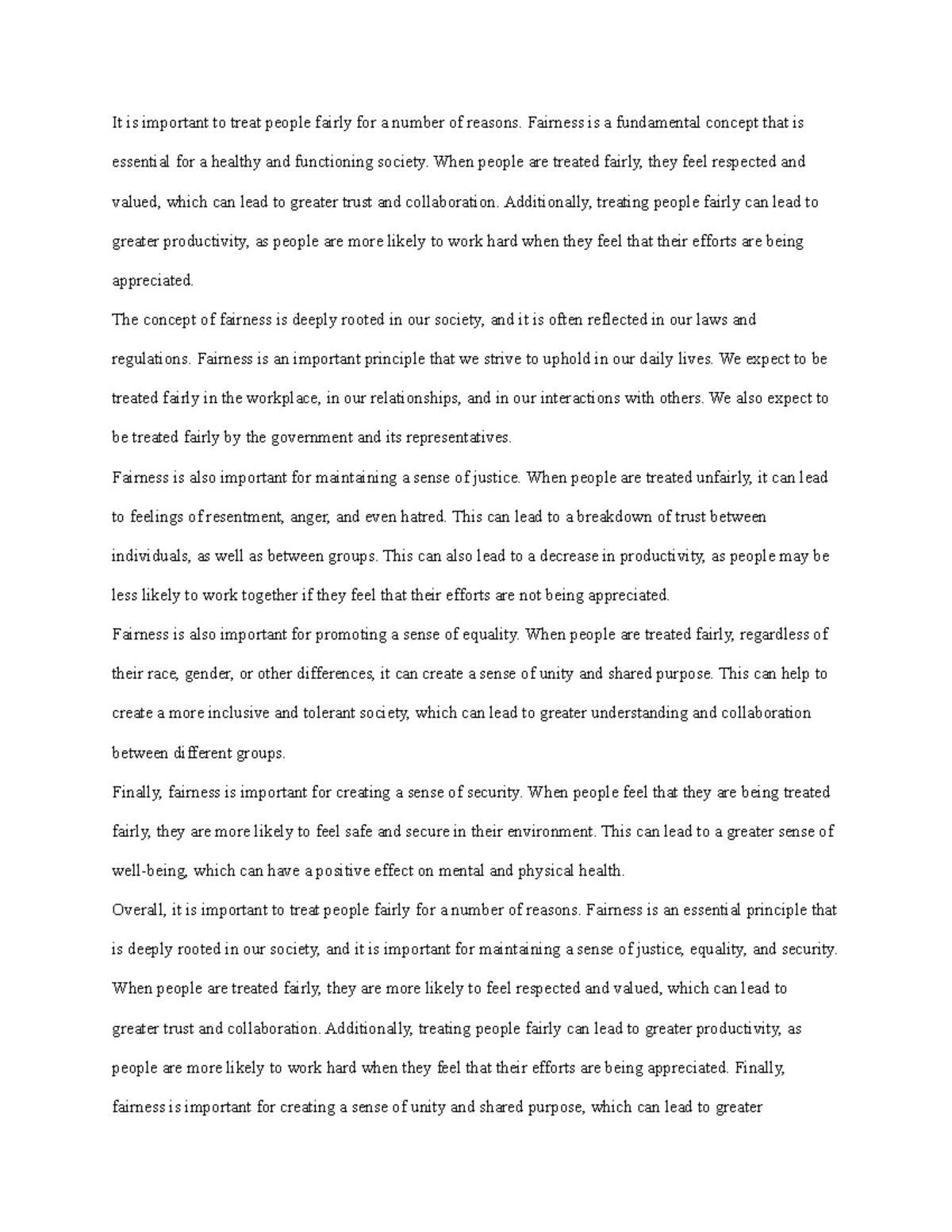 Why It is important to treat everyone fairly It is important to treat