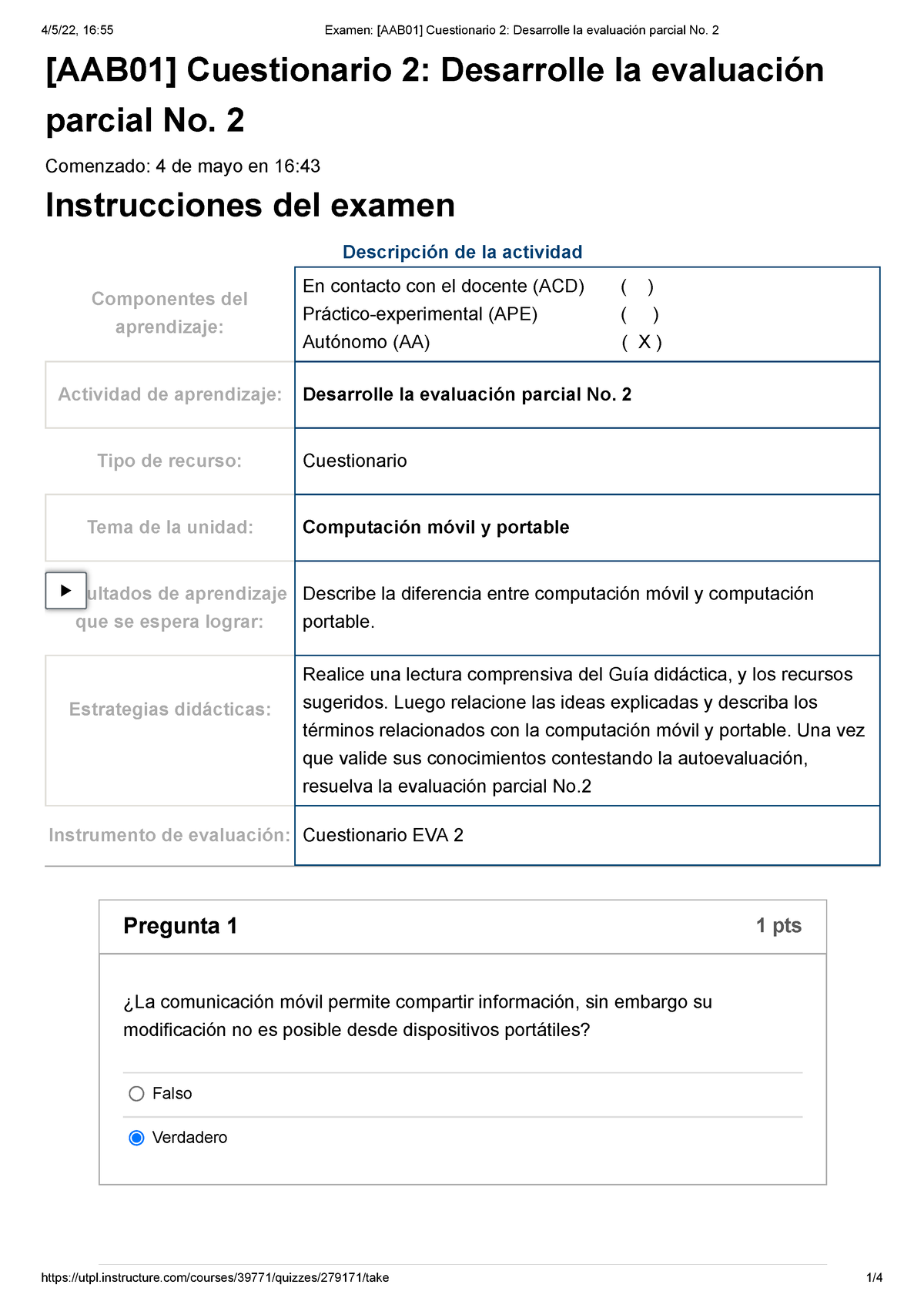 Examen [AAB01] Cuestionario 2 Desarrolle La Evaluación Parcial No. 2 ...