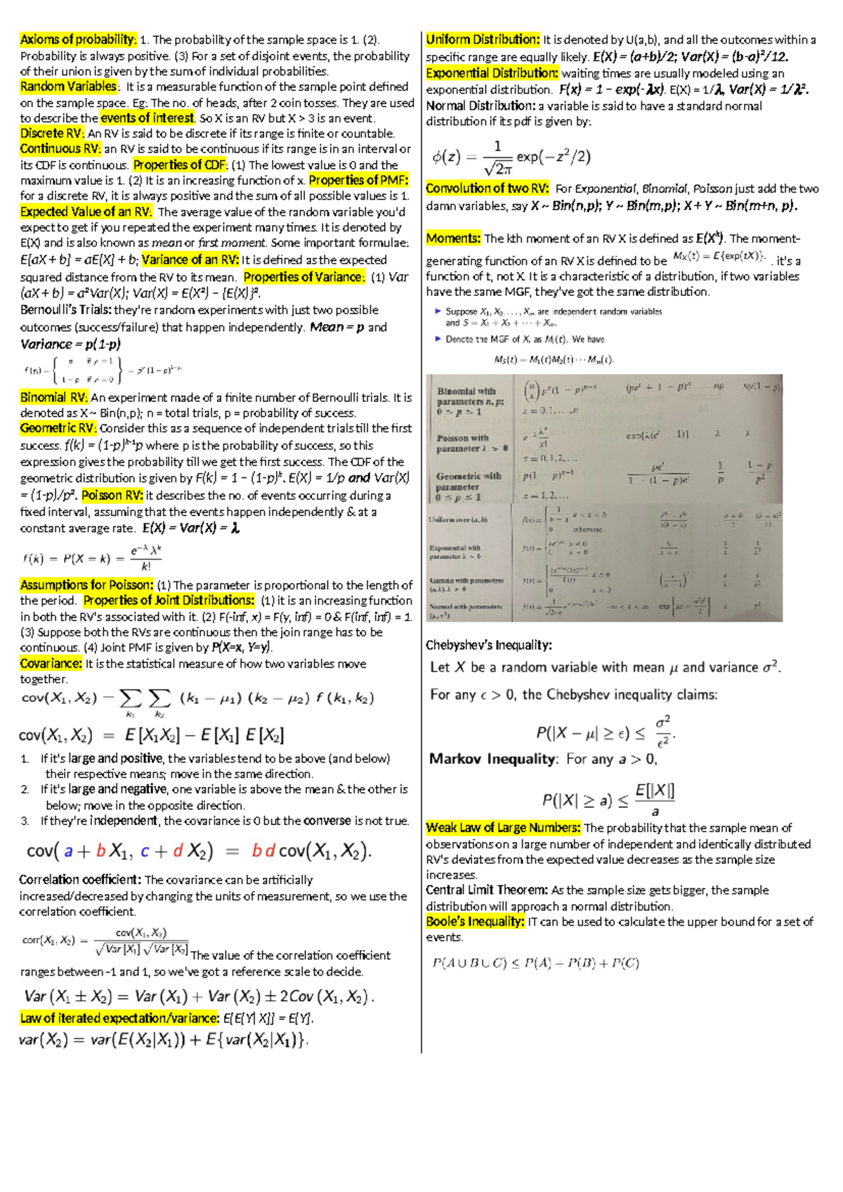 Final Cheat Sheet STAT 302 - Axioms of probability: 1. The probability ...