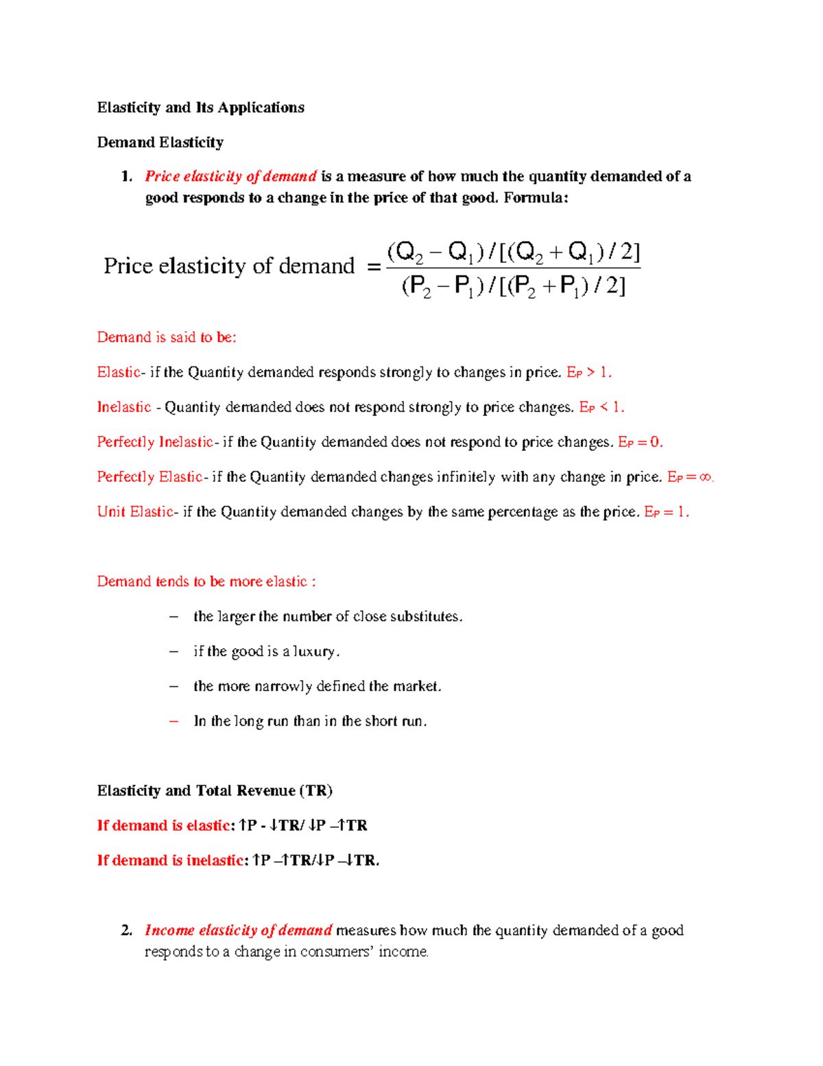Review notes - Elasticity and Its Applications Demand Elasticity 1 ...