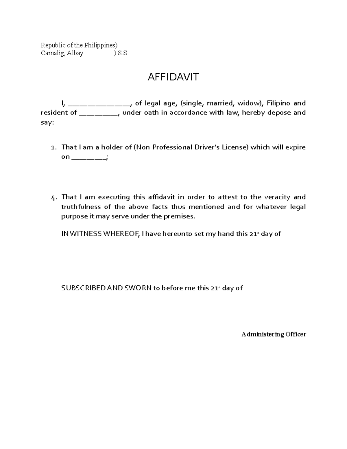 Affidavit - Copy for accident - Republic of the Philippines) Camalig ...