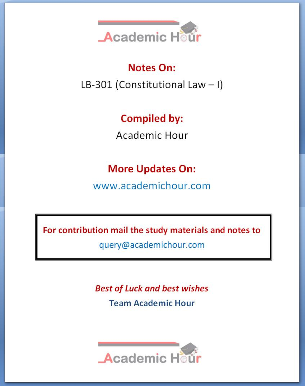 Notes On Lb 301 Constitutional Law - 1 - LLB - Studocu