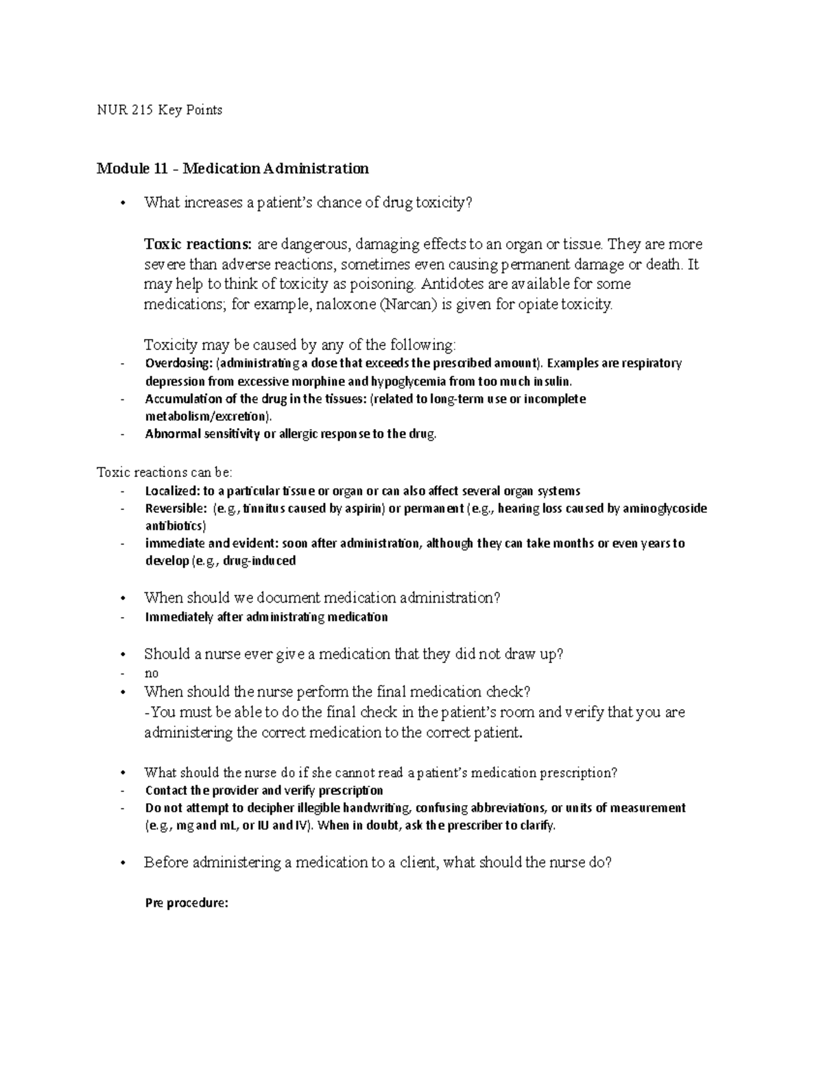 NUR 215 Exam 5 Key Points - NUR 215 Key Points Module 11 - Medication ...