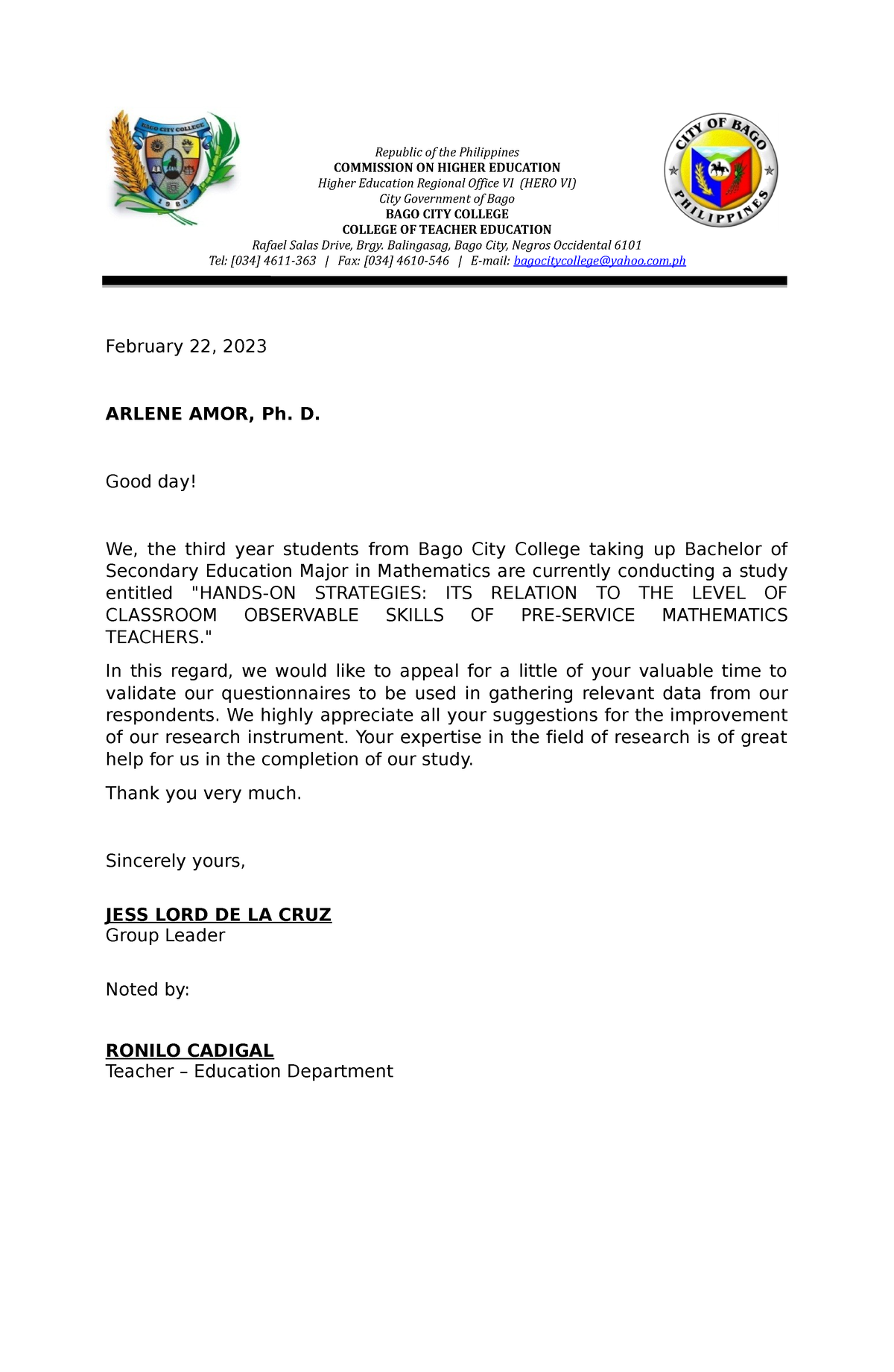 Letter-for-Validation - Republic of the Philippines COMMISSION ON ...