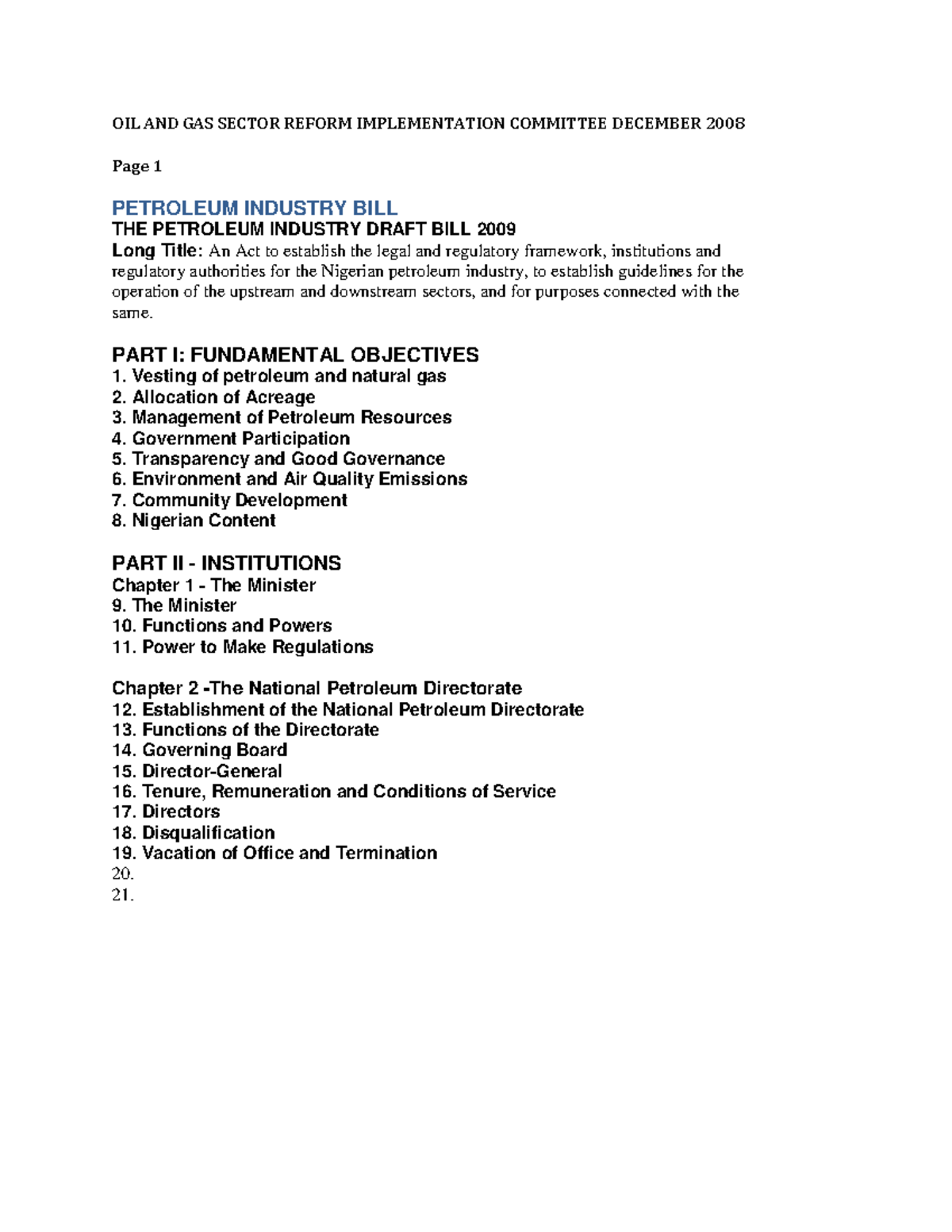 PIBDrapft Bill 2008 - Petroleum Industry bill - OIL AND GAS SECTOR ...