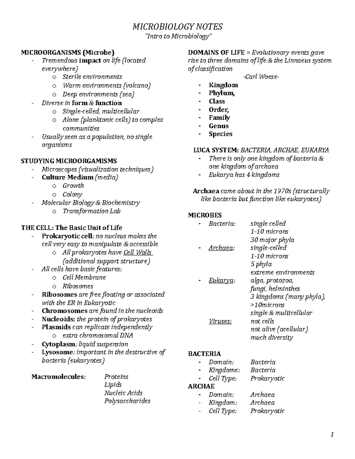 Microbiology Introduction to Microbiology Notes - MICROBIOLOGY NOTES ...