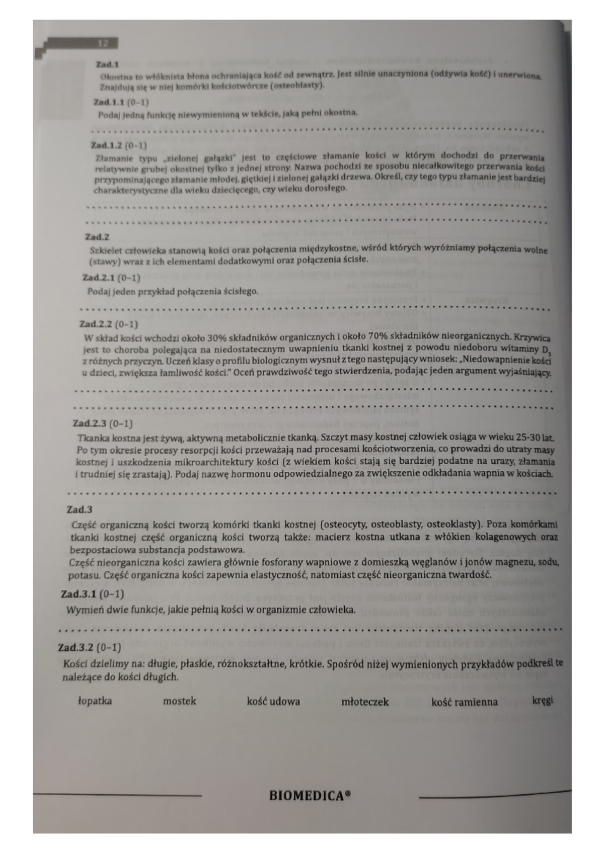 Układ ruchu zadania biomedica - biologia rozszerzenie - Studocu