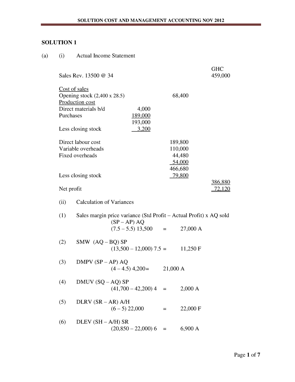 cost management accounting assignment solution