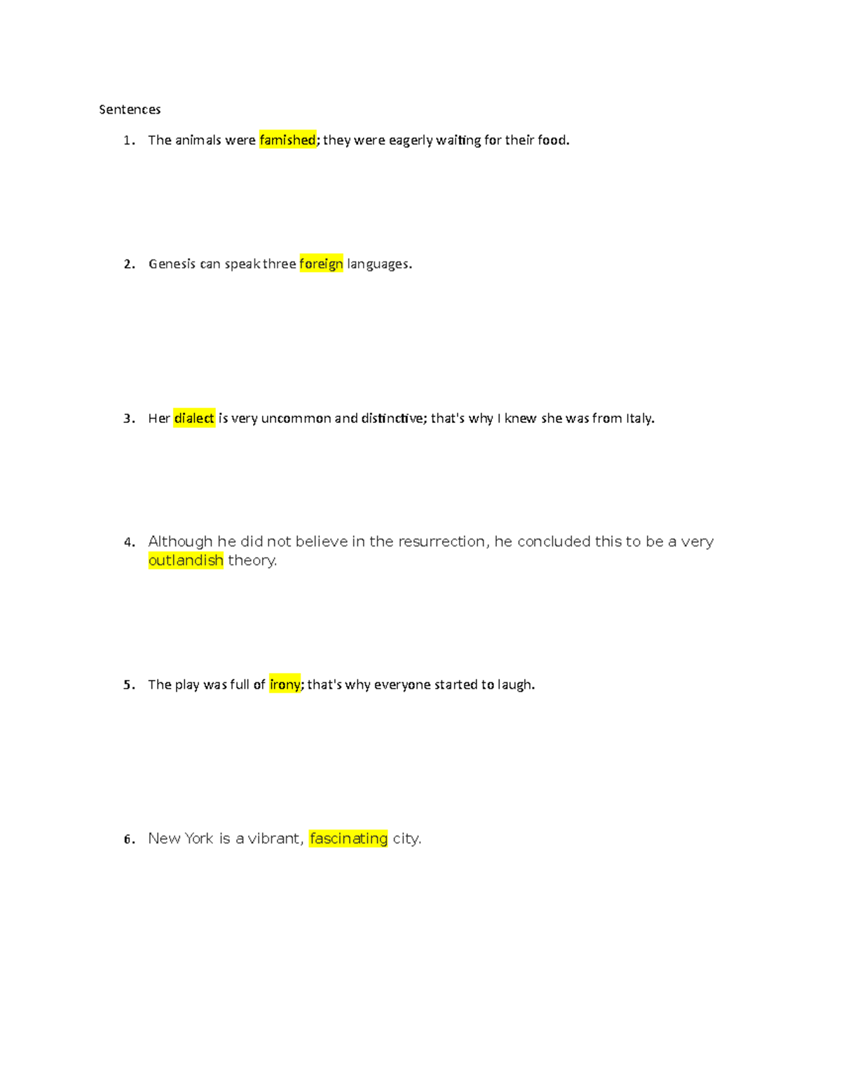 Sentences Eduardo Lopez and Delia Anzora Sentences 1. The animals