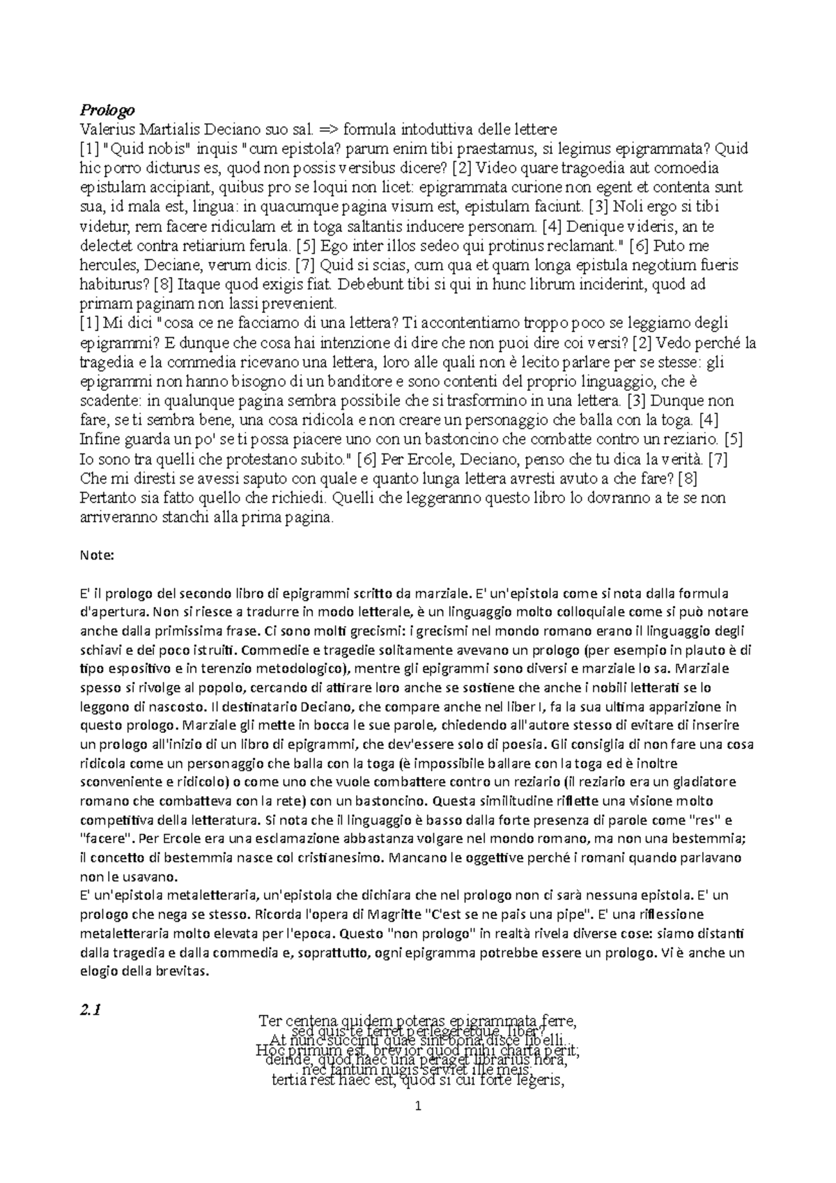 traduzione e commento Epigrammi di Marziale Prologo Valerius Martialis Deciano suo sal