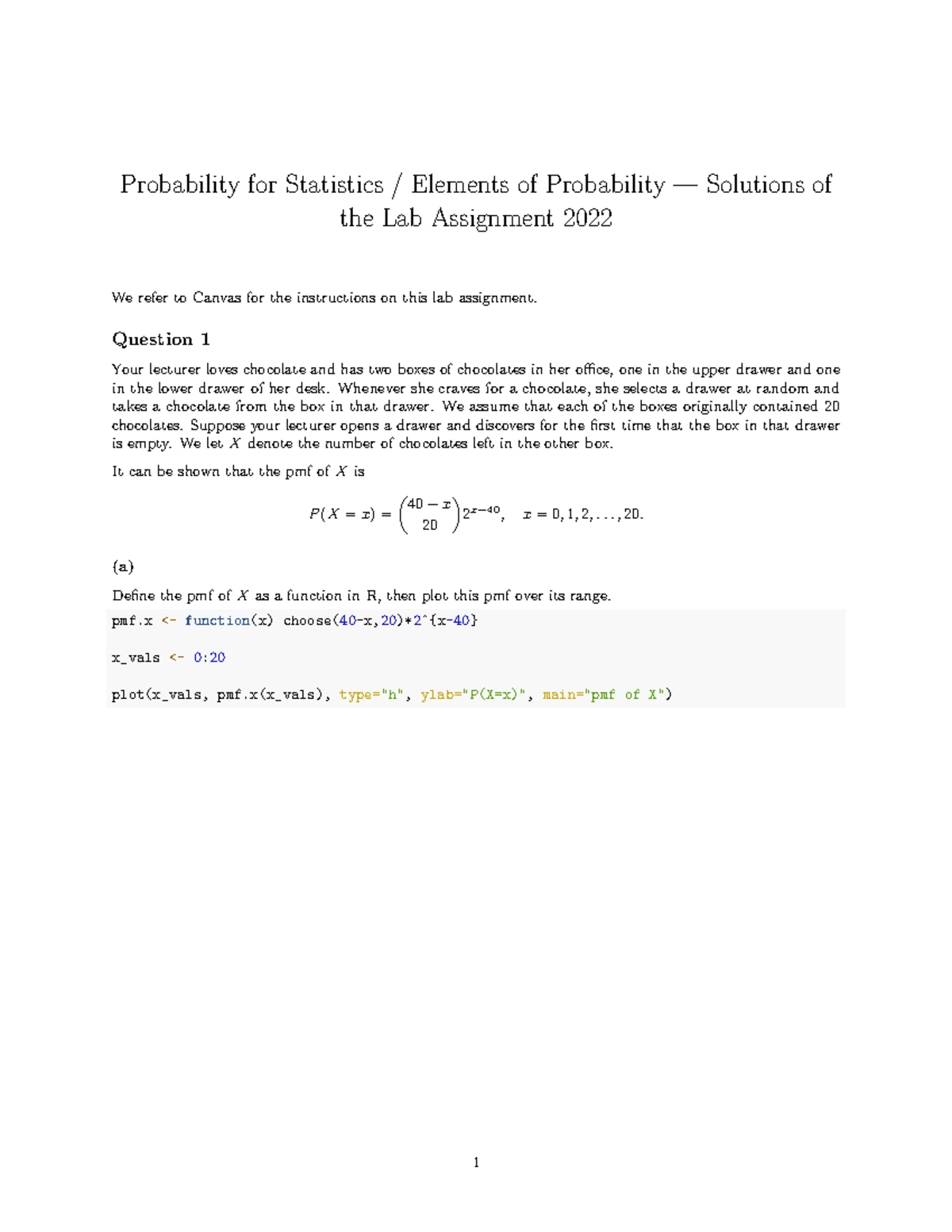 Lab-Assignment Solutions - Probability For Statistics / Elements Of ...