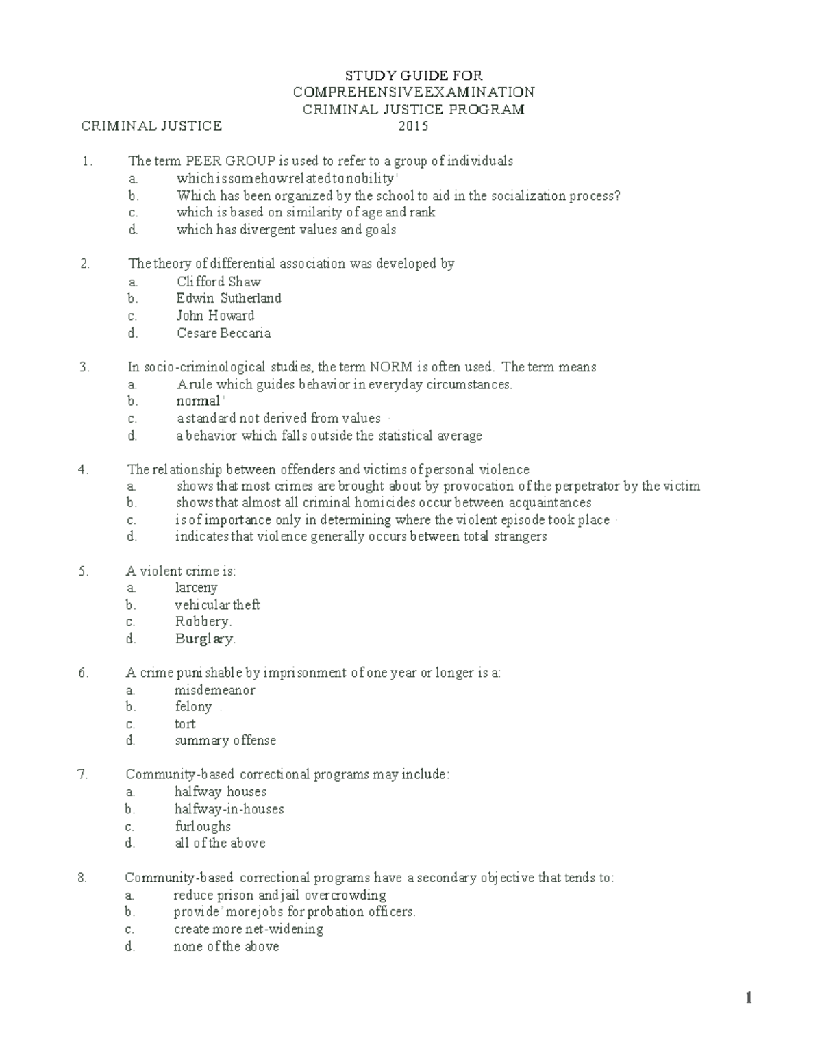 CRJU COMP Study Examination Guide 2015- Final Draft - ! ! ! ! CRIMINAL ...