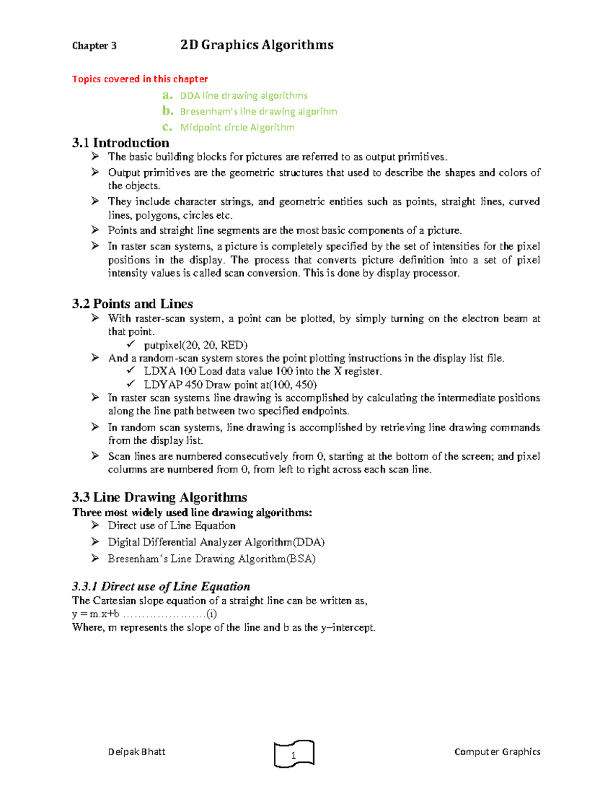 Unit 3 2D Graphics Algorithms - Topics covered in this chapter a. DDA ...