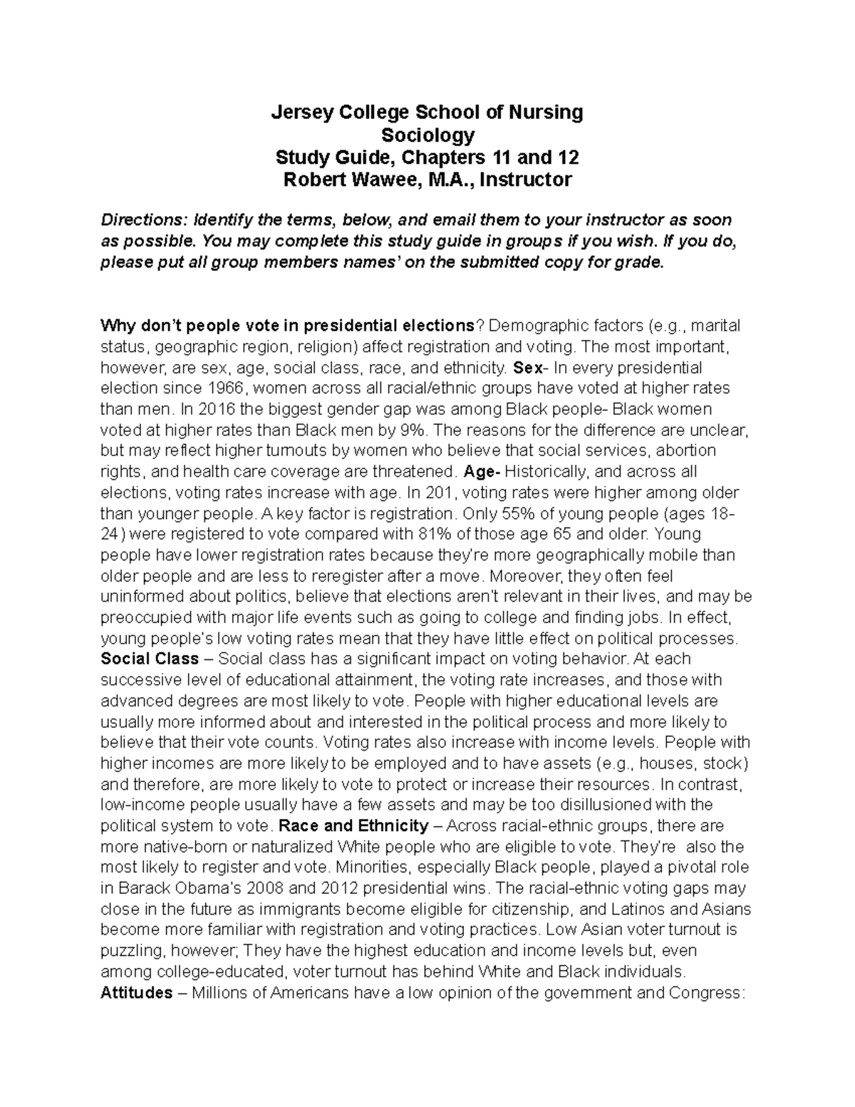 Ch 11 And 12 Study Guide 1 Completed Jersey College School Of