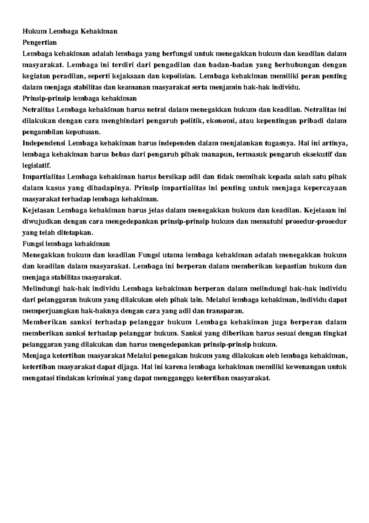 Hukum lembaga kehakiman Hukum Lembaga Kehakiman Pengertian Lembaga