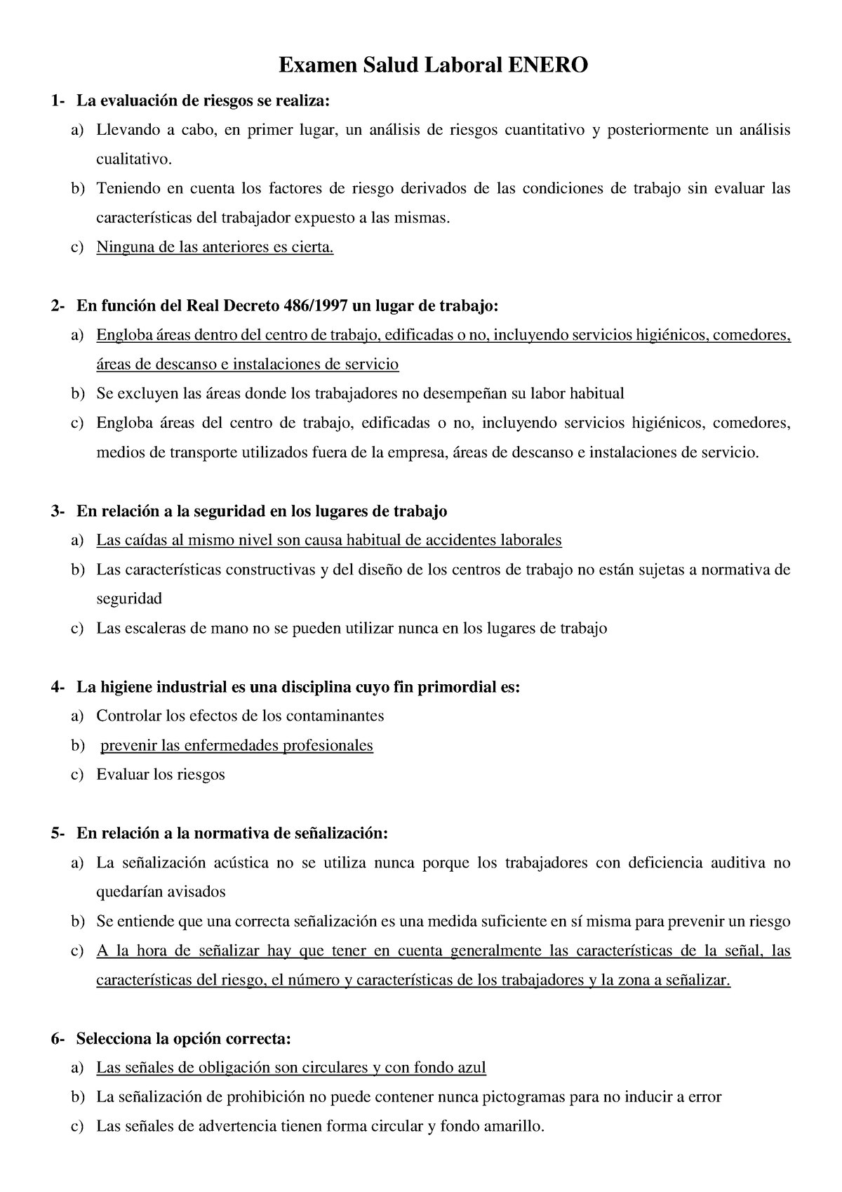 Examen Final Prevencion De Riesgos Laborales Examen Salud Laboral Enero La Evaluaci N De