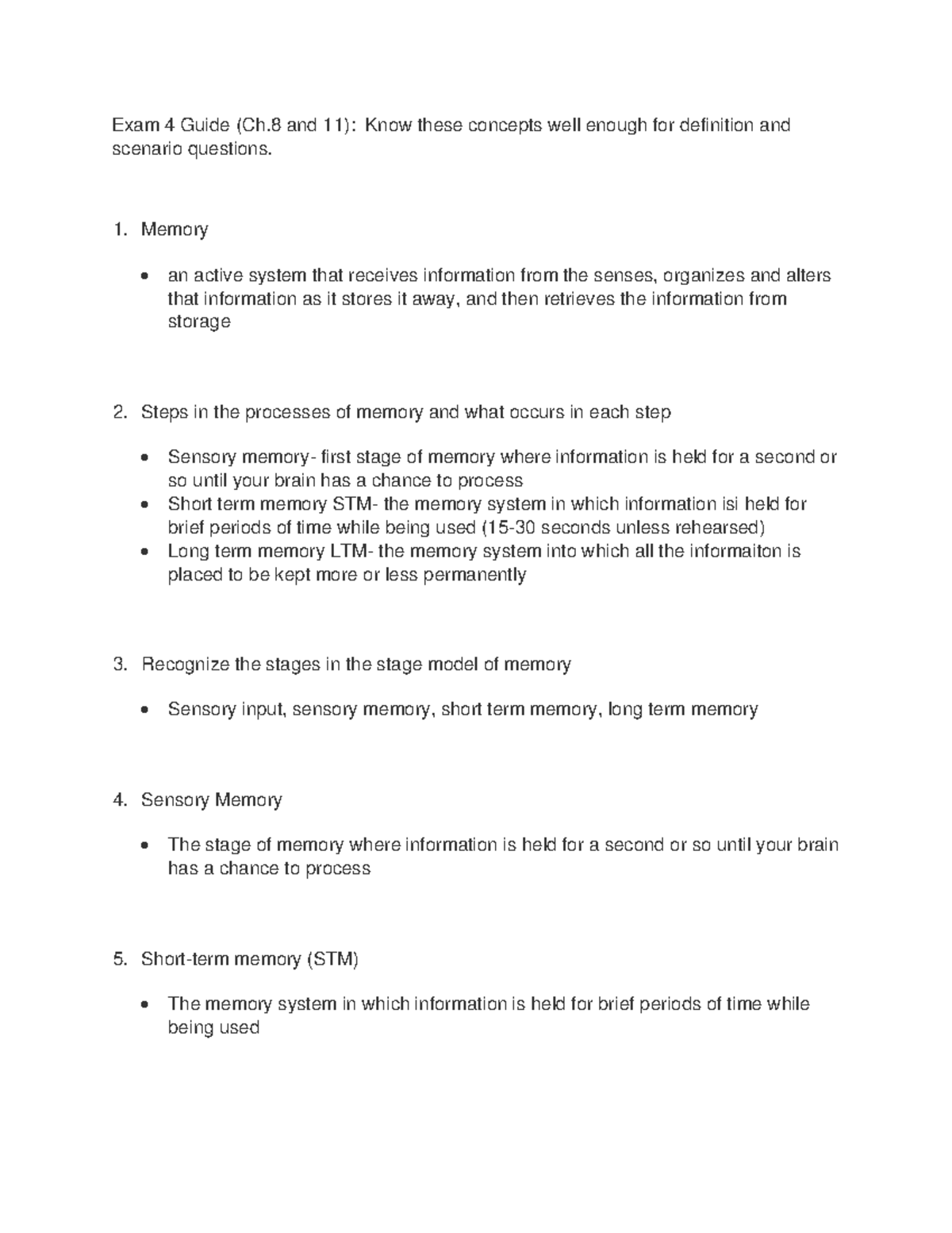 PSY Exam 4 Guide (Chapters 8 and 11)-1 - Exam 4 Guide (Ch and 11): Know ...