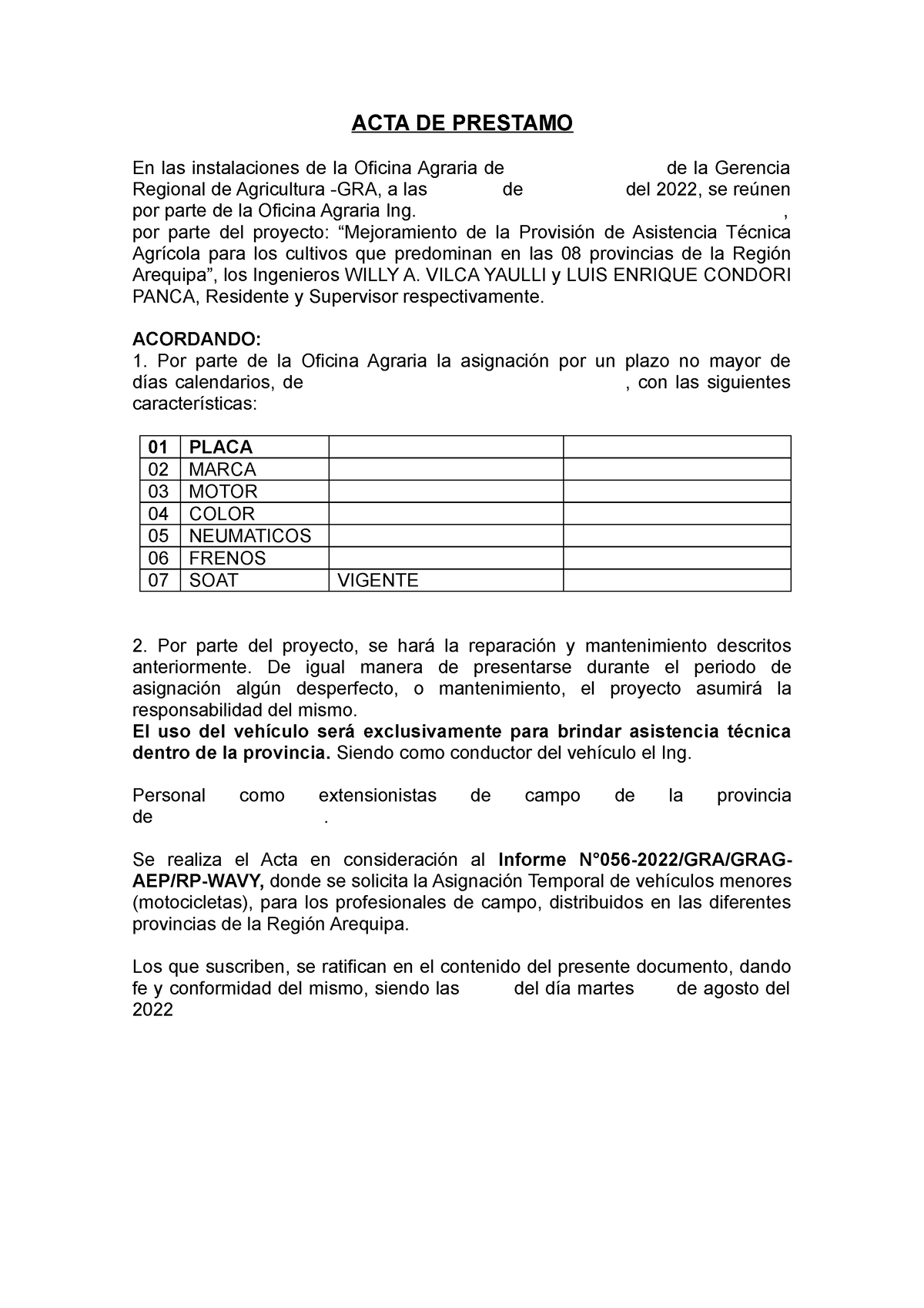 Acta De Prestamo Acta De Prestamo En Las Instalaciones De La Oficina