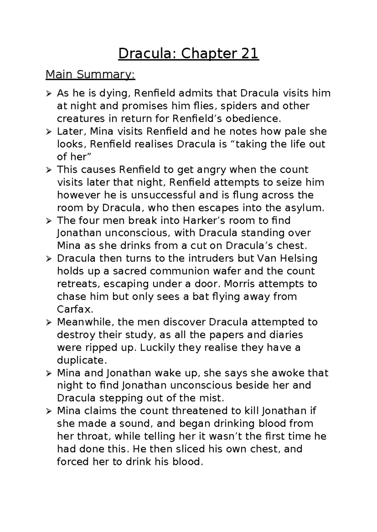 Dracula - Later, Mina visits Renfield and he notes how pale she looks ...