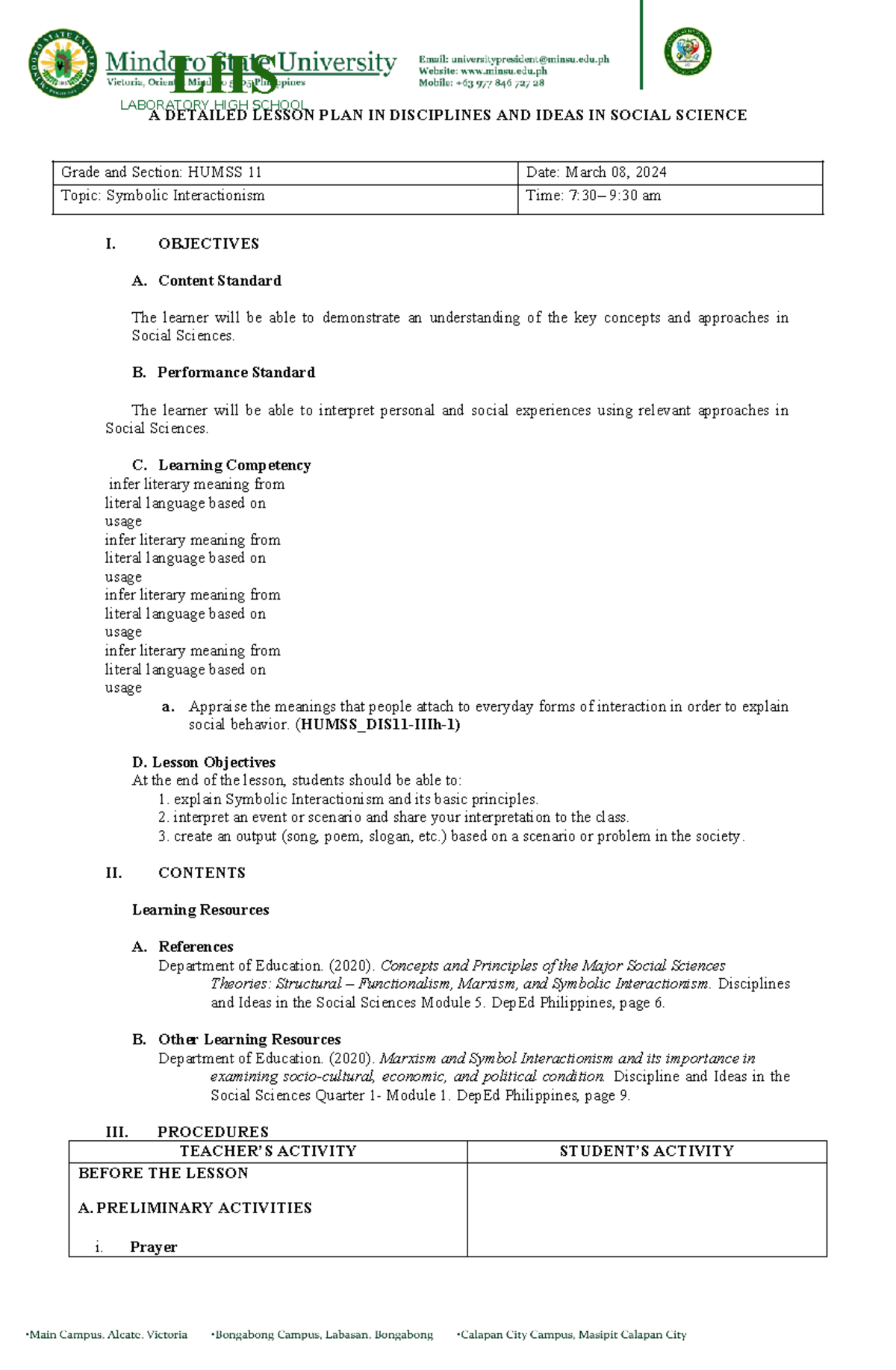 Diss- Symbolic Interactionism - Laboratory High School A Detailed 