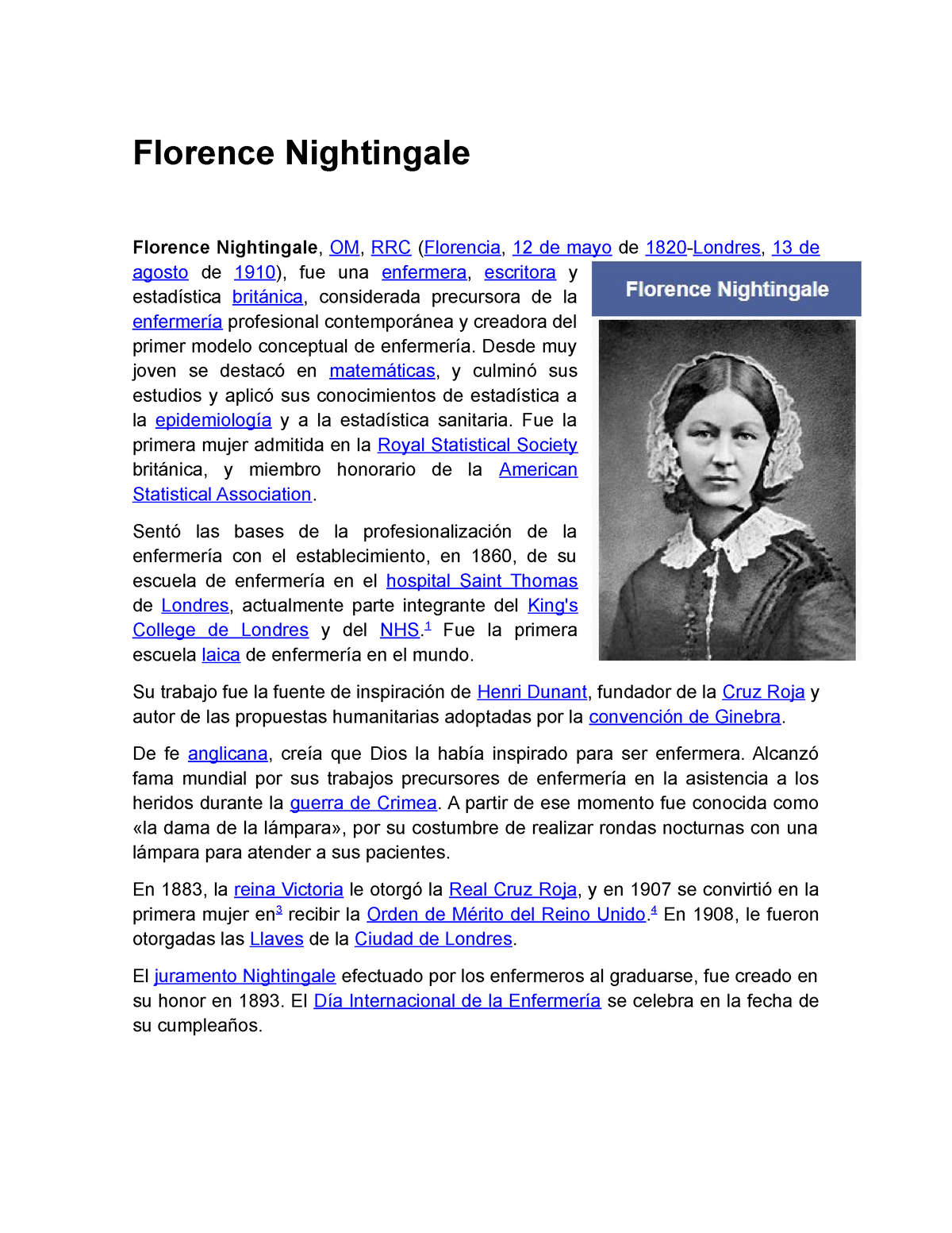 biografia de florence nightingale resumen corto