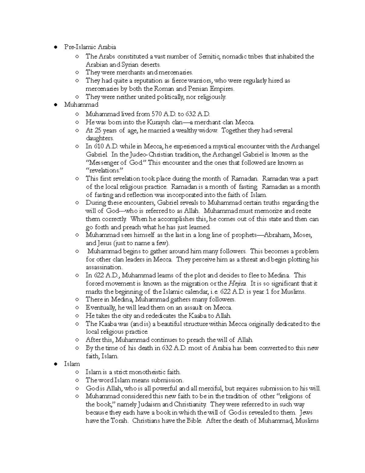 Lecture IV The Rise of Islam - Pre-Islamic Arabia The Arabs constituted ...