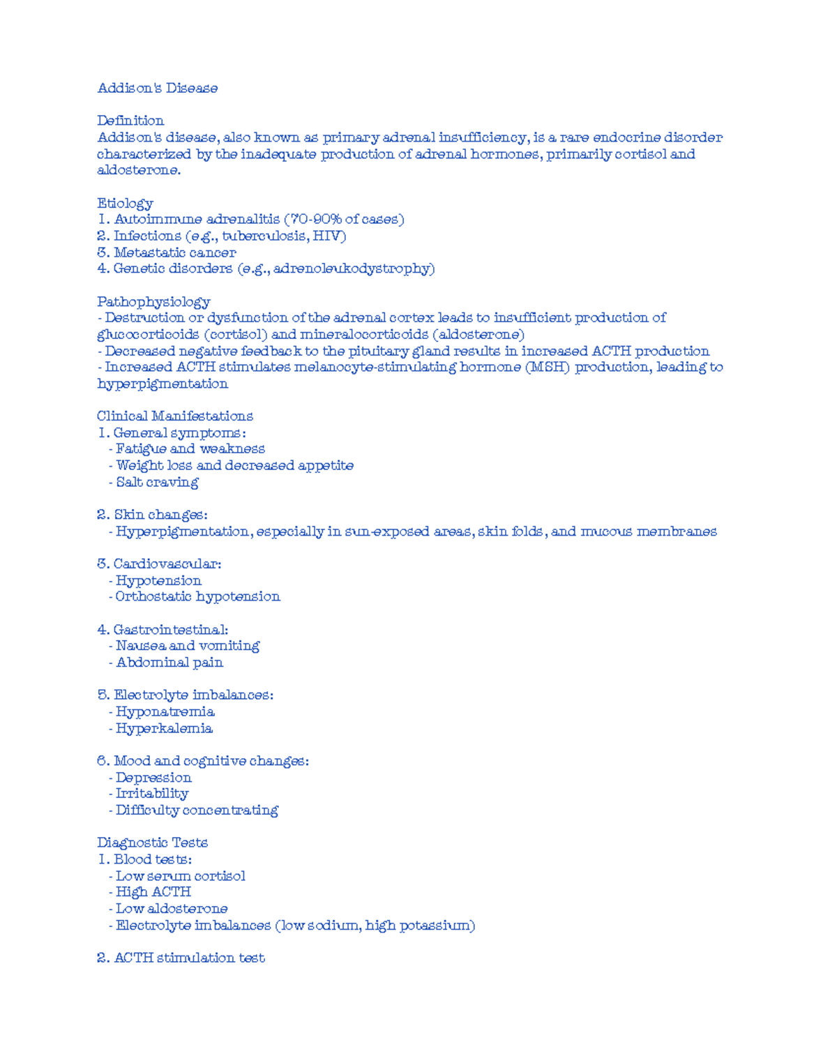 Endocrine notes - addison's disease - Addison's Disease Definition ...
