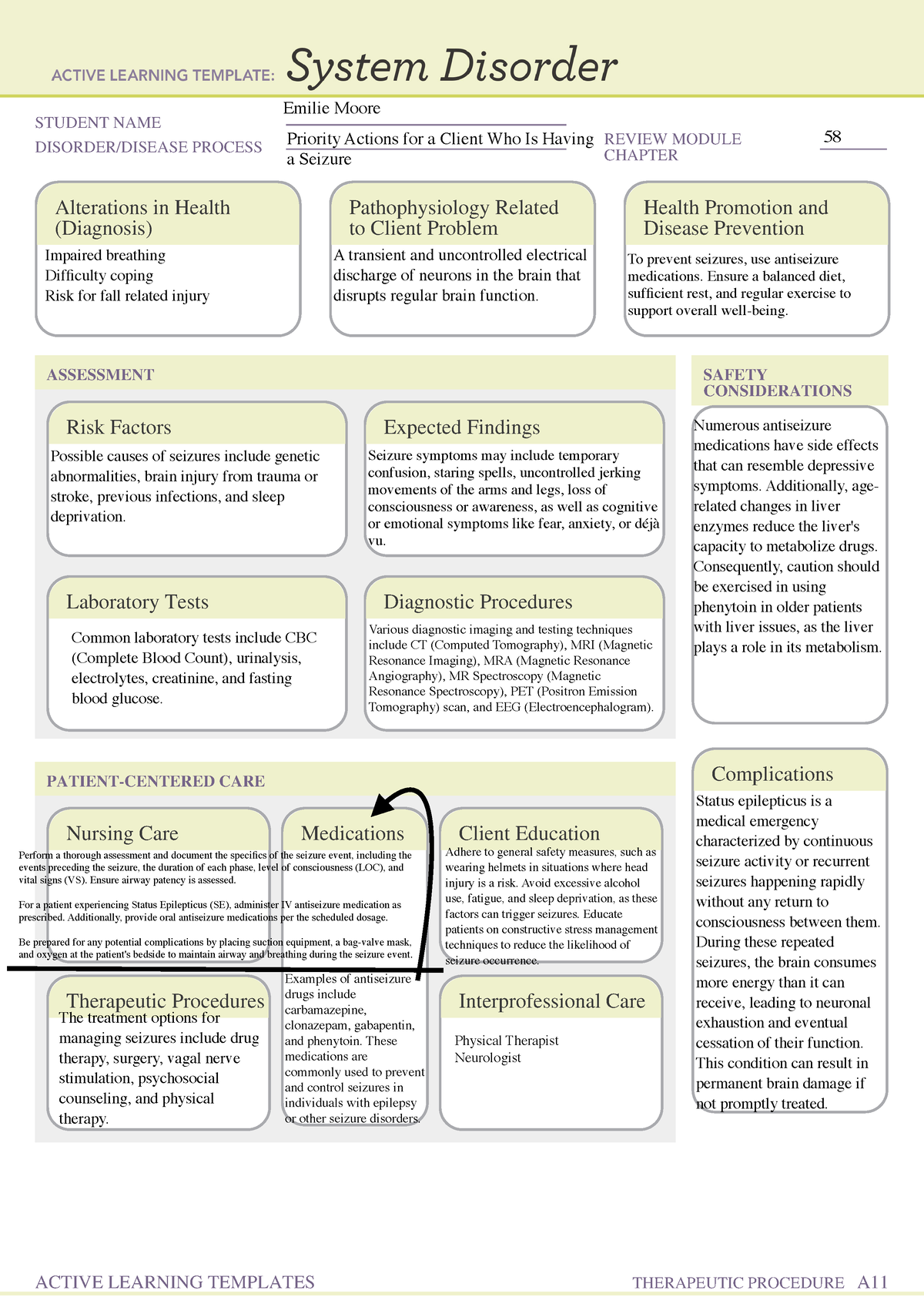 Seizure System Disorder ATI - STUDENT NAME DISORDER/DISEASE PROCESS ...