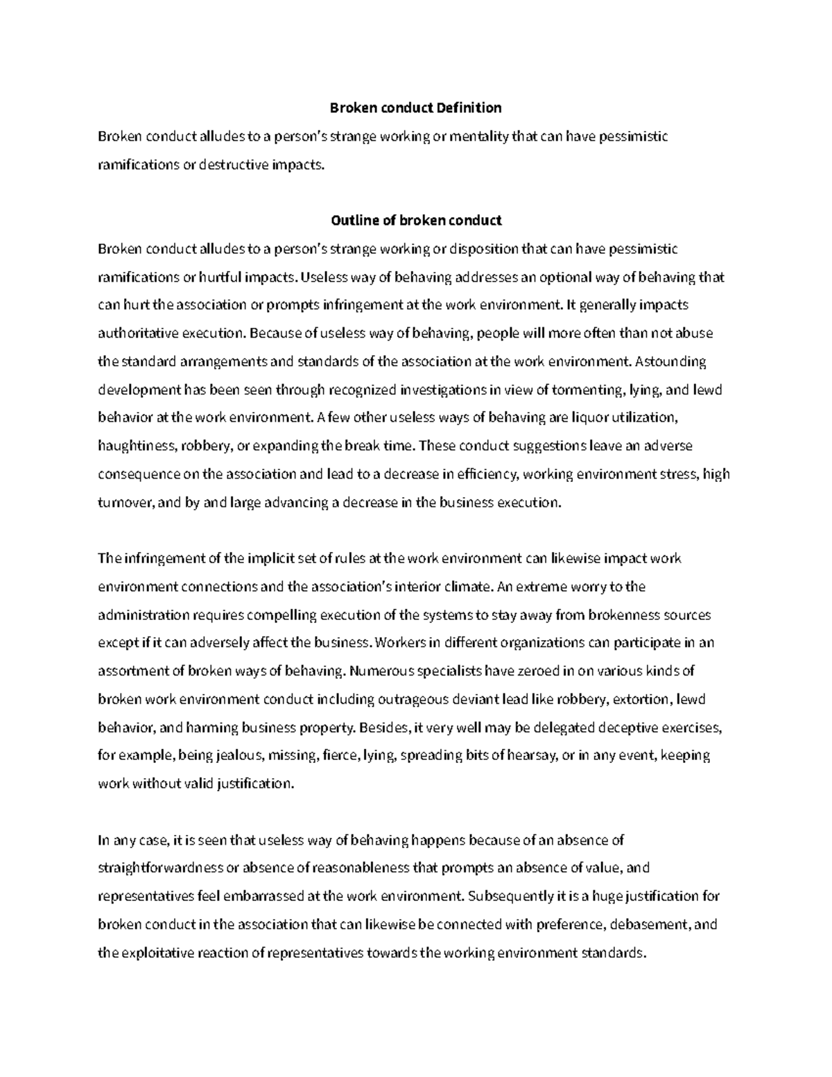 ACCT2107 IMP Notes Broken Conduct Broken Conduct Definition Broken Conduct Alludes To A 