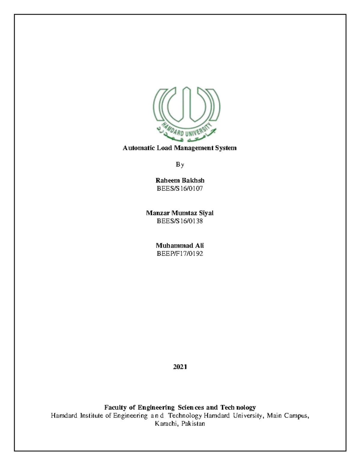 Load Management System Automatic Load Management System By Raheem