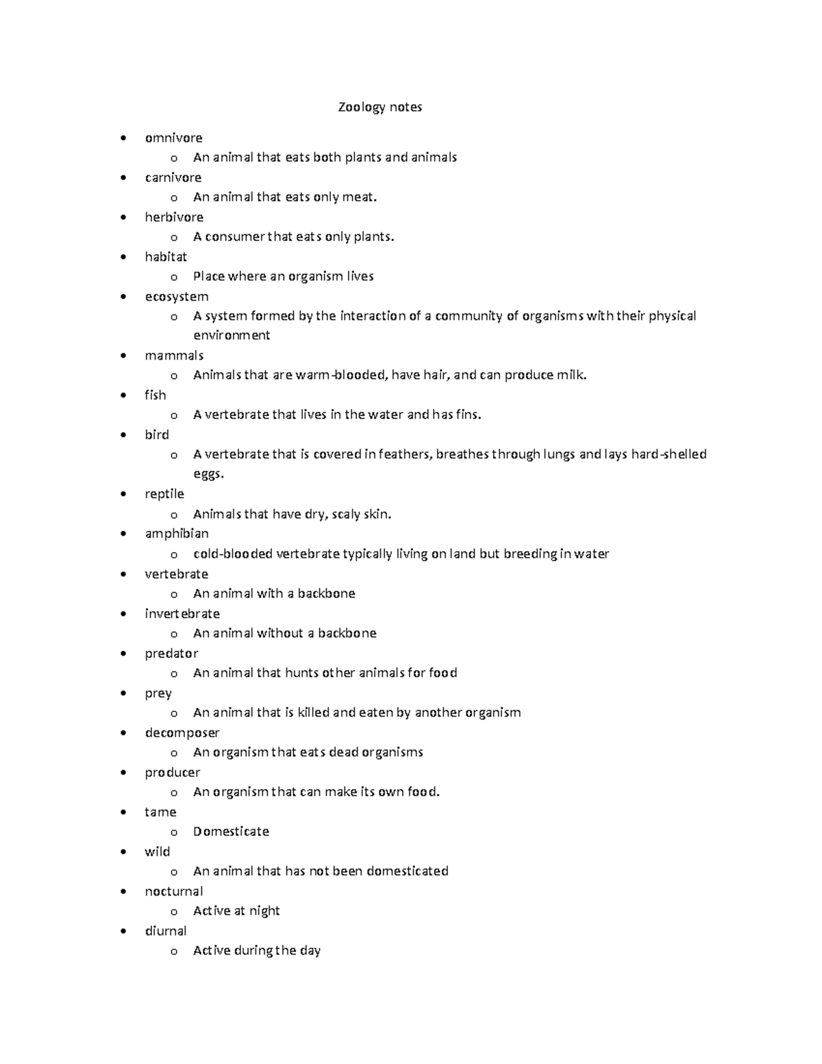 Zoology notes2 notes and terms Zoology notes omnivore o An animal